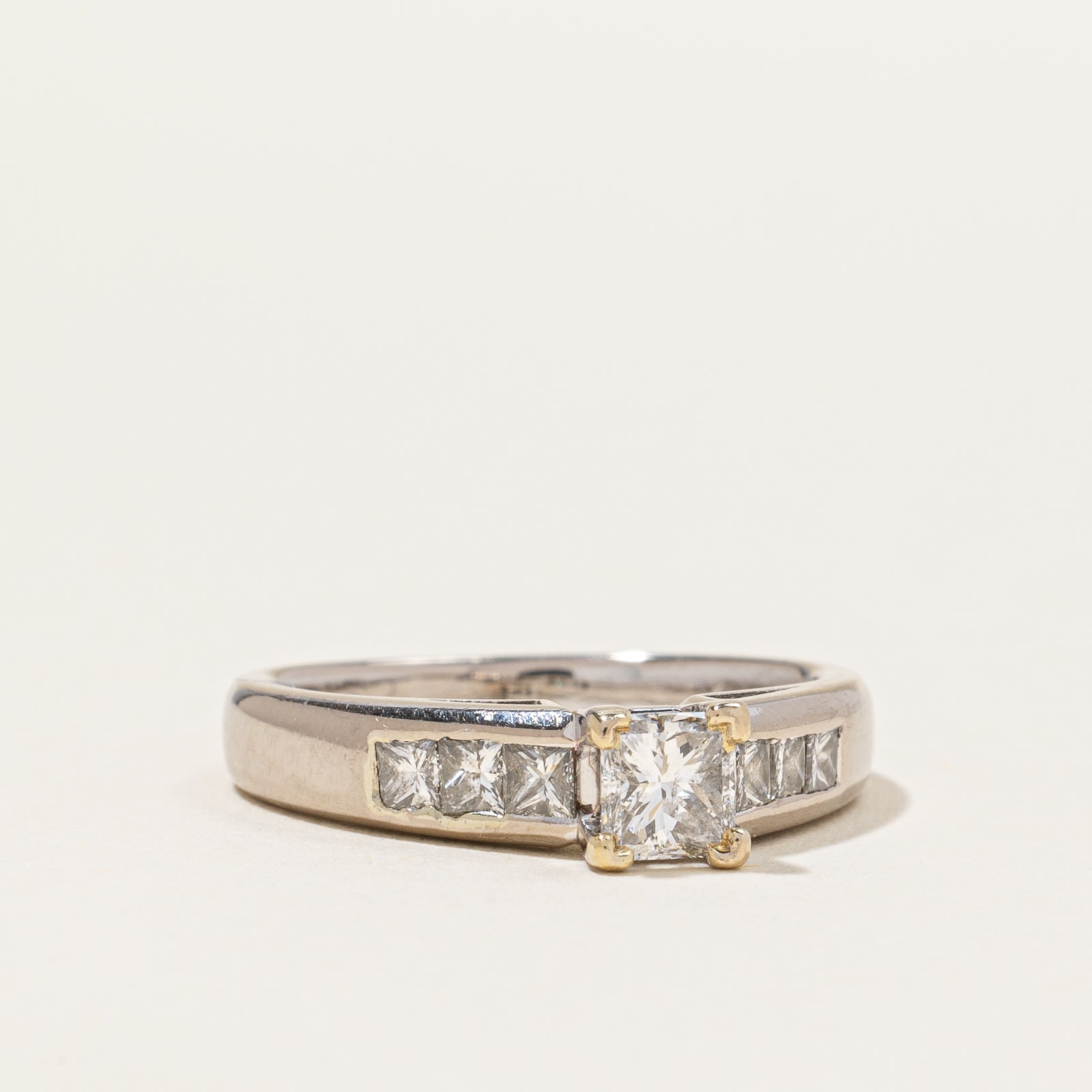 Solitaire Princess Canadian Diamond 18k Channel Set Ring | 0.40ct, 0.37ctw| SZ 5.25 |
