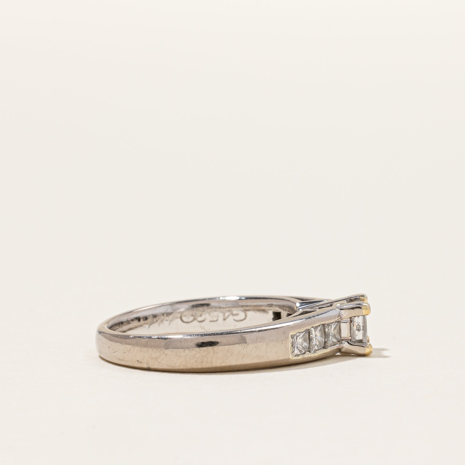 Solitaire Princess Canadian Diamond 18k Channel Set Ring | 0.40ct, 0.37ctw| SZ 5.25 |