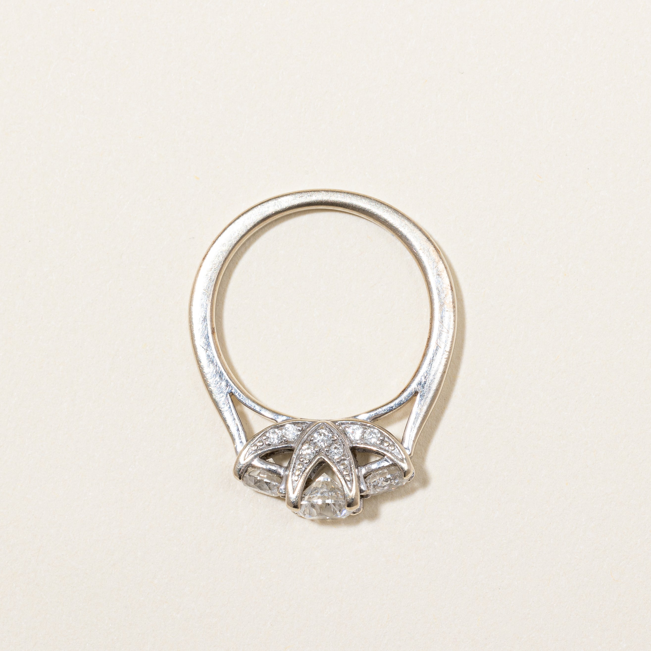 Diamond Detailed Three Stone Engagement Ring | 0.87 ctw | SZ 3.75 |