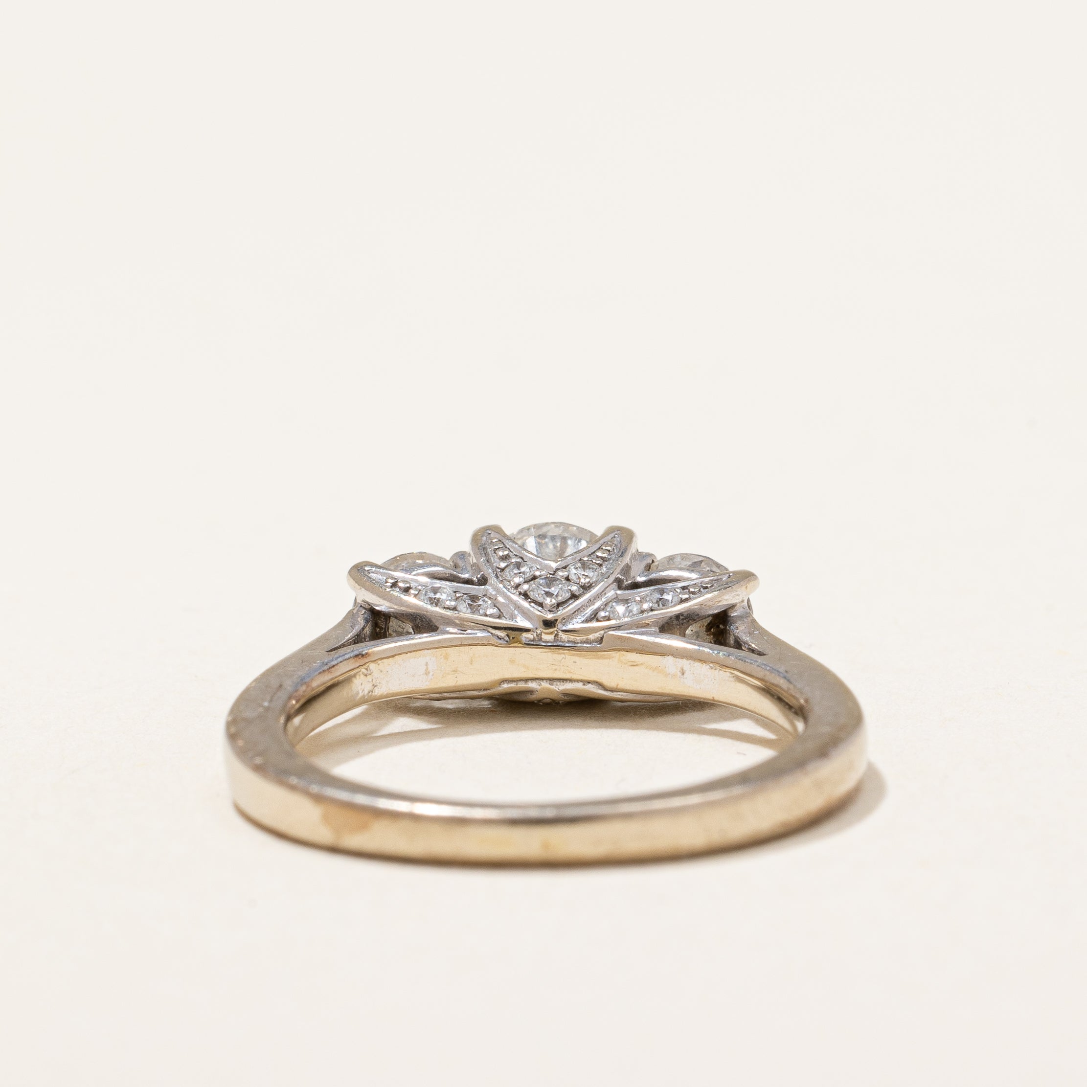 Diamond Detailed Three Stone Engagement Ring | 0.87 ctw | SZ 3.75 |