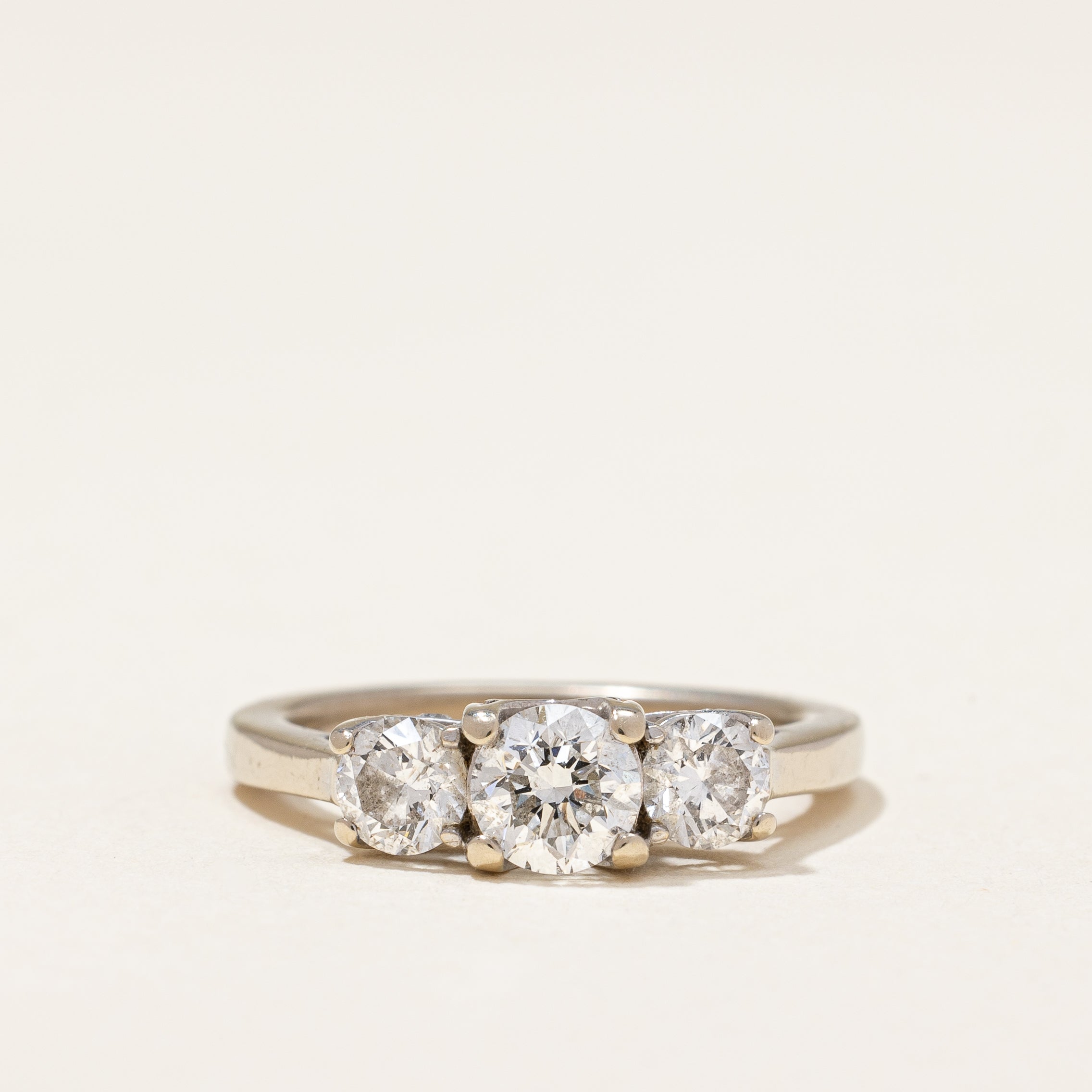 Diamond Detailed Three Stone Engagement Ring | 0.87 ctw | SZ 3.75 |