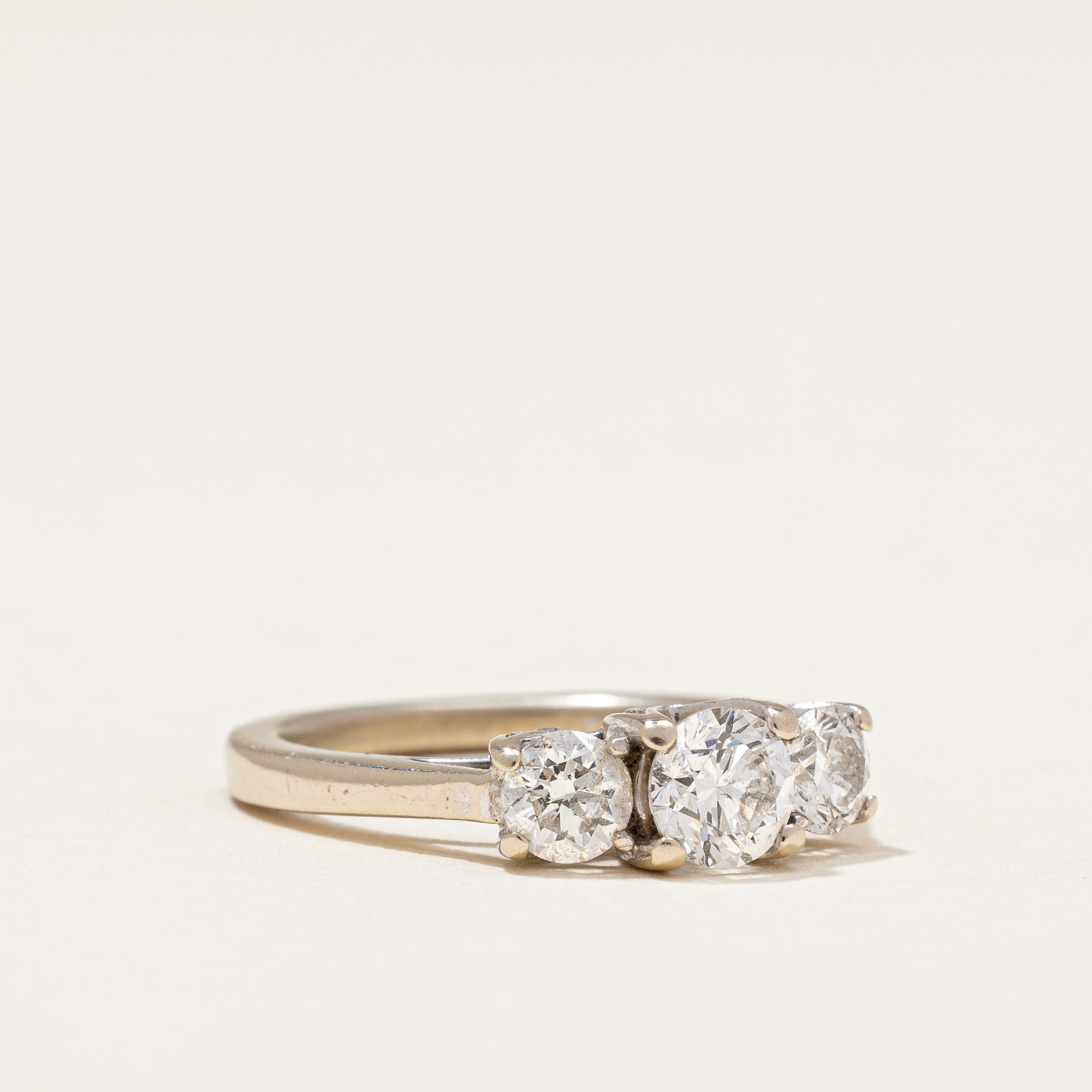 Diamond Detailed Three Stone Engagement Ring | 0.87 ctw | SZ 3.75 |