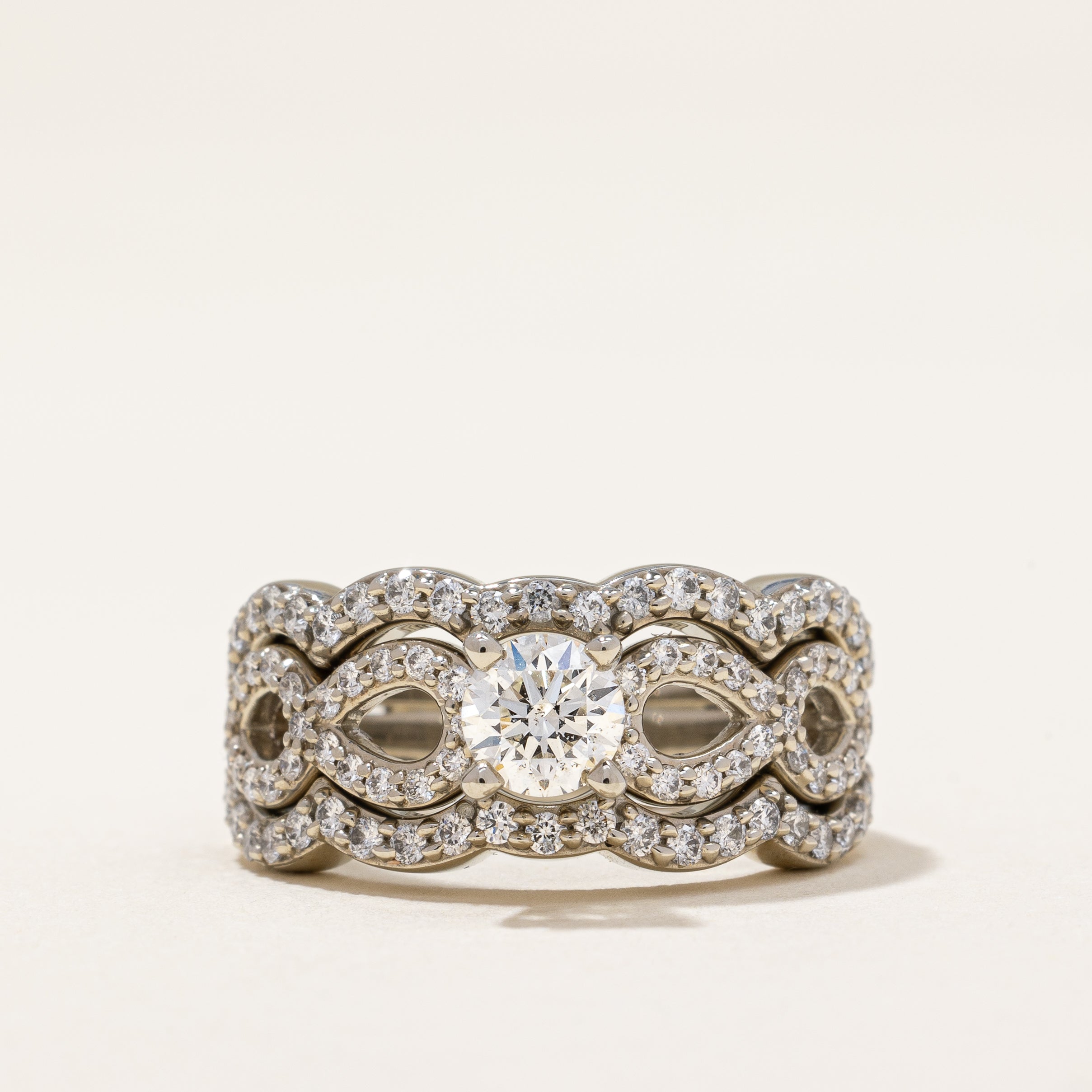 Twisted Open Work Diamond Wedding Set | 1.06 ctw | SZ 4.75 |