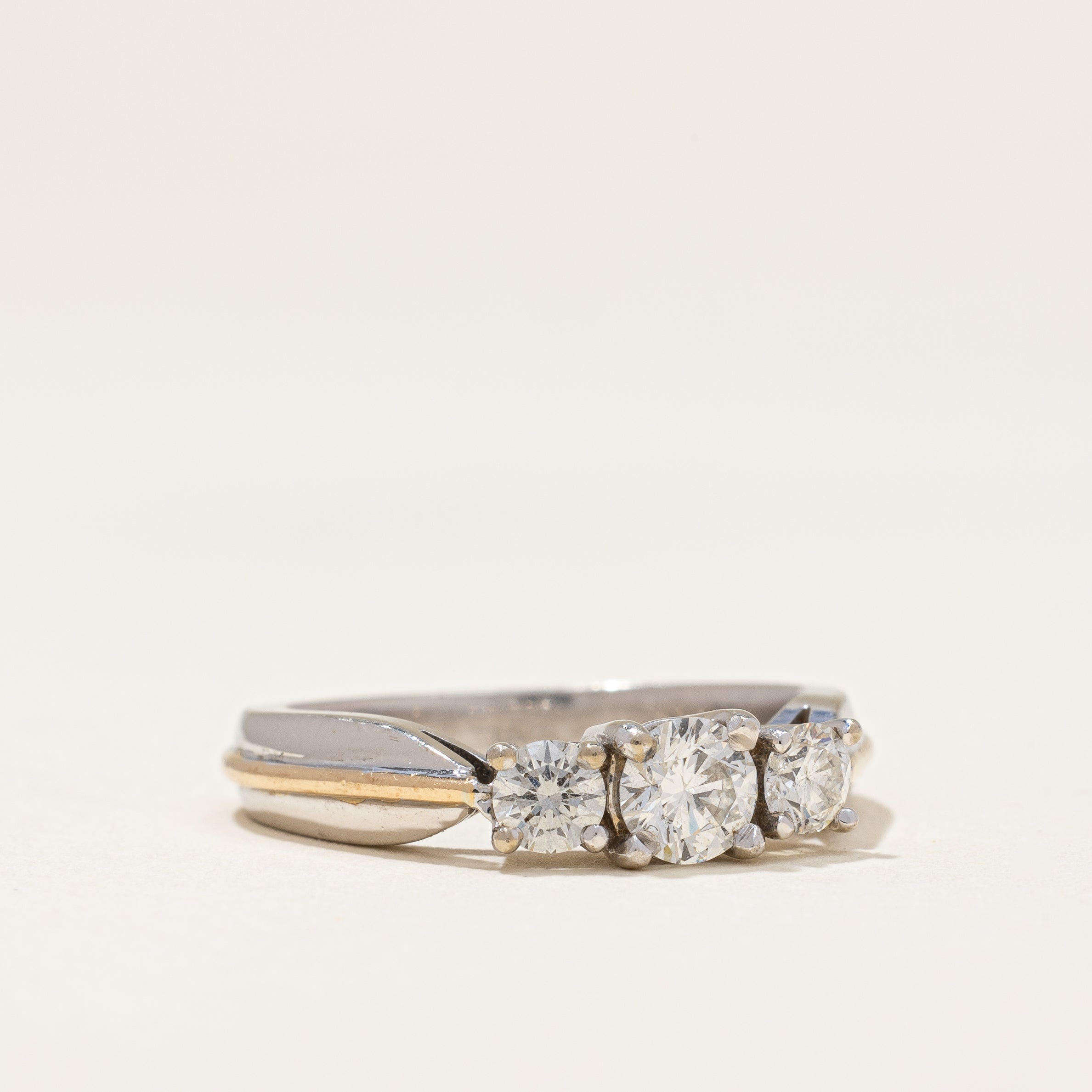 Three Stone Ring With Yellow Gold Accent | 0.67 ctw | SZ 6.25 |