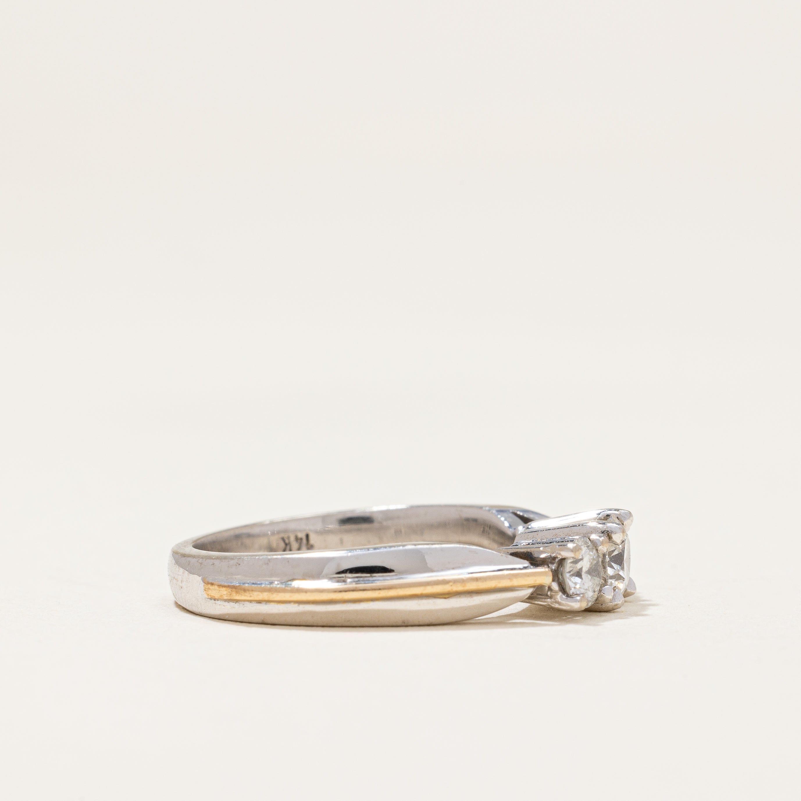 Three Stone Ring With Yellow Gold Accent | 0.67 ctw | SZ 6.25 |