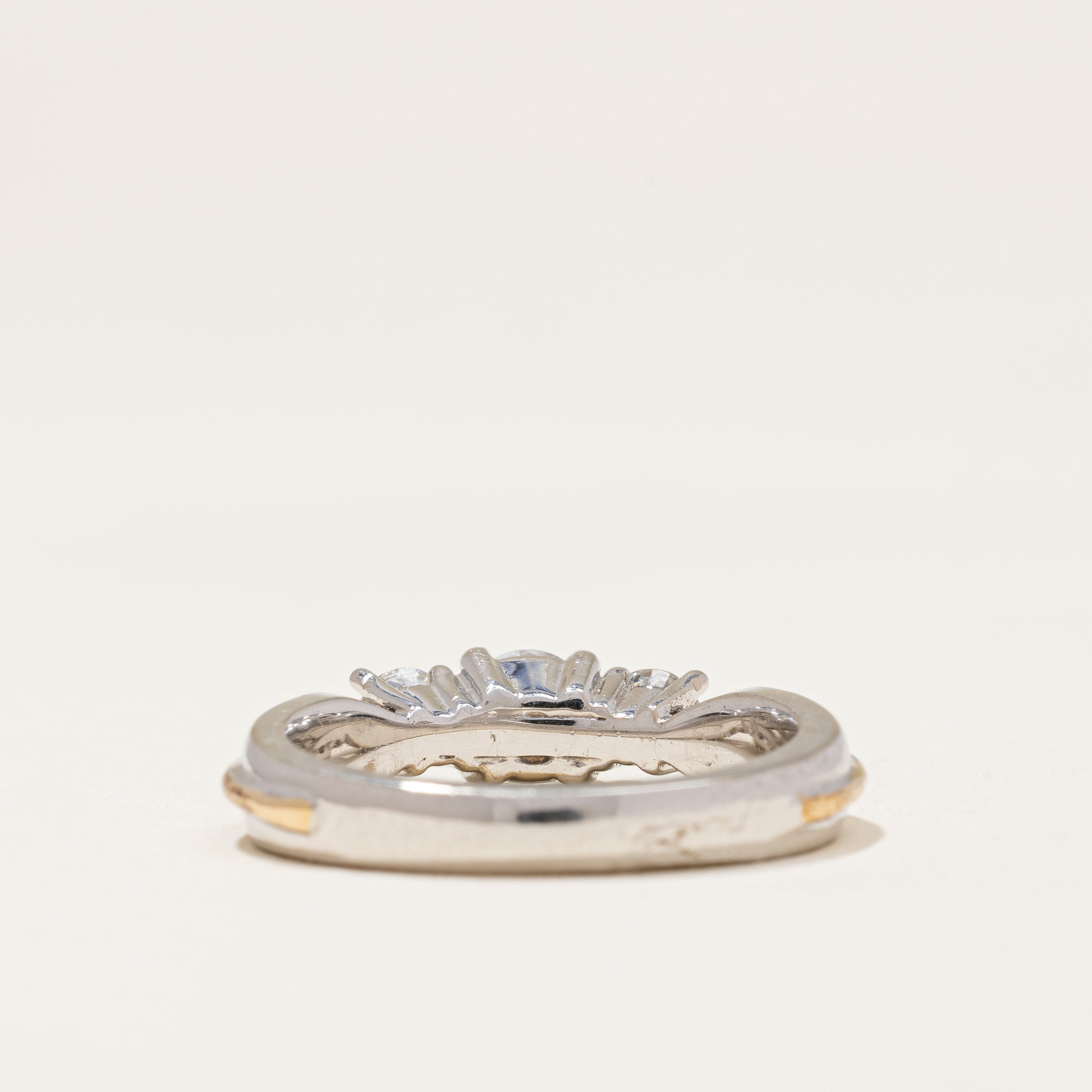 Three Stone Ring With Yellow Gold Accent | 0.67 ctw | SZ 6.25 |