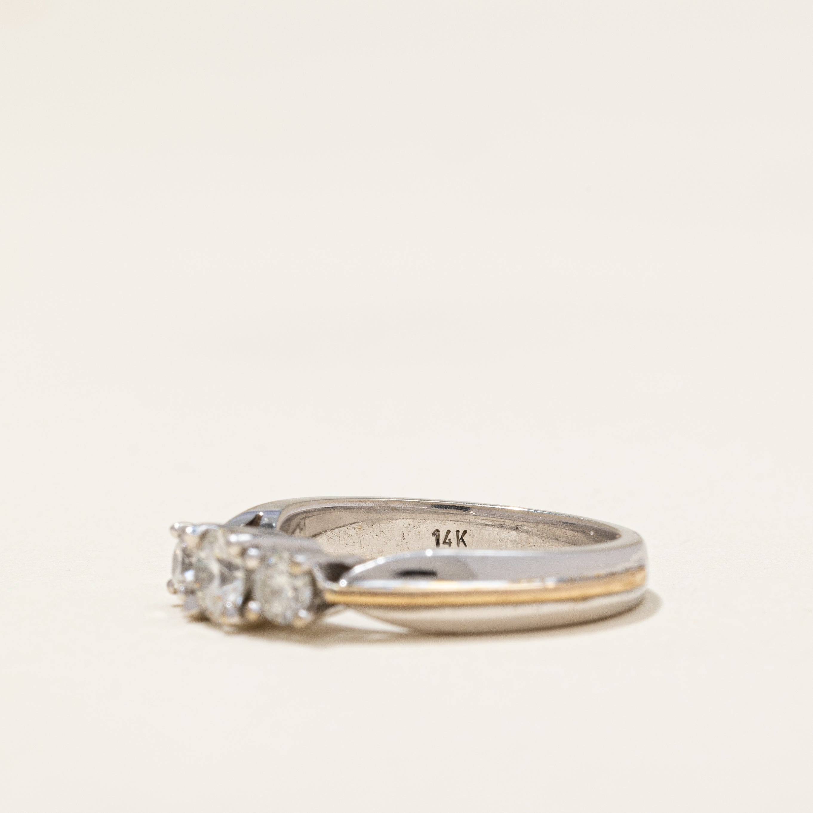 Three Stone Ring With Yellow Gold Accent | 0.67 ctw | SZ 6.25 |