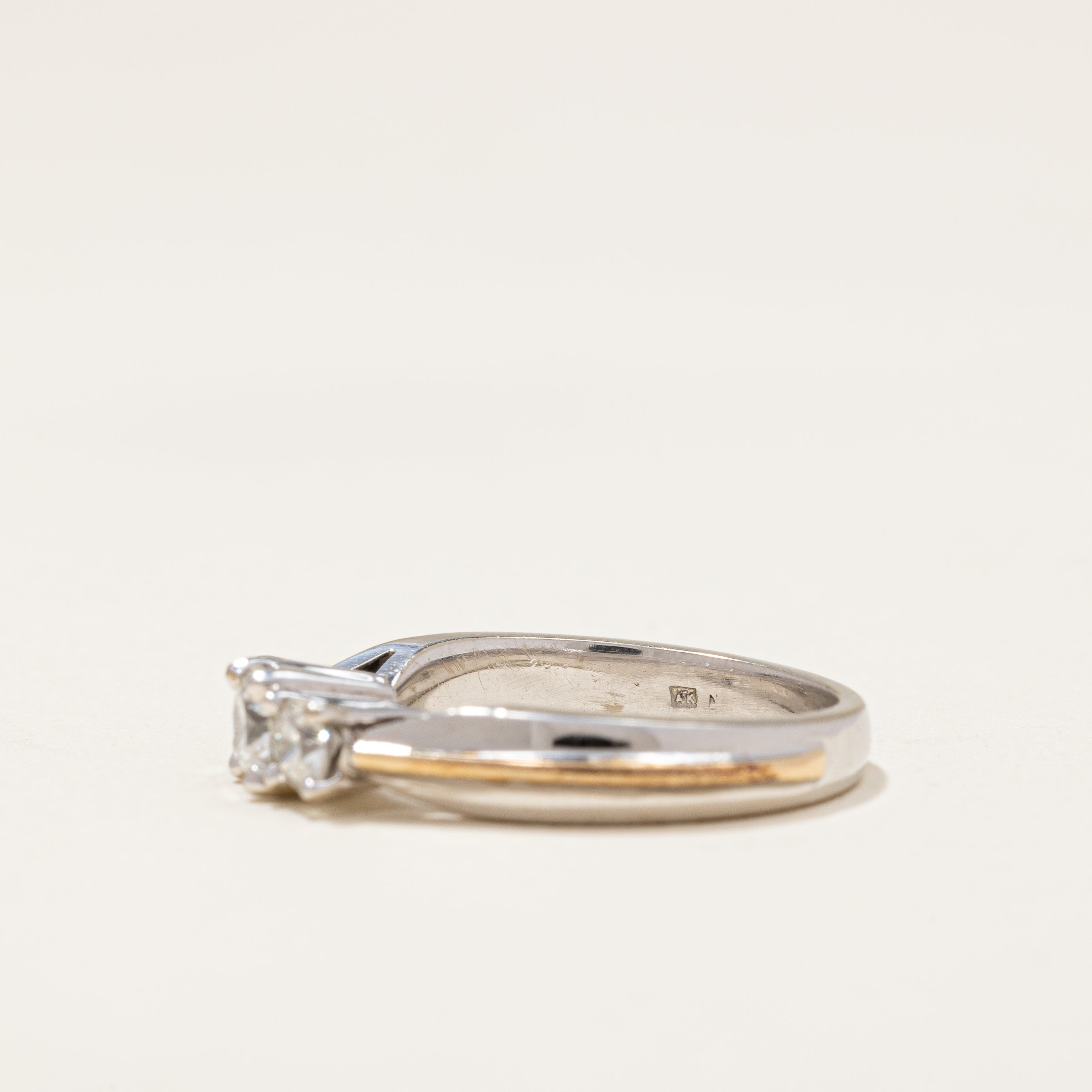 Three Stone Ring With Yellow Gold Accent | 0.67 ctw | SZ 6.25 |