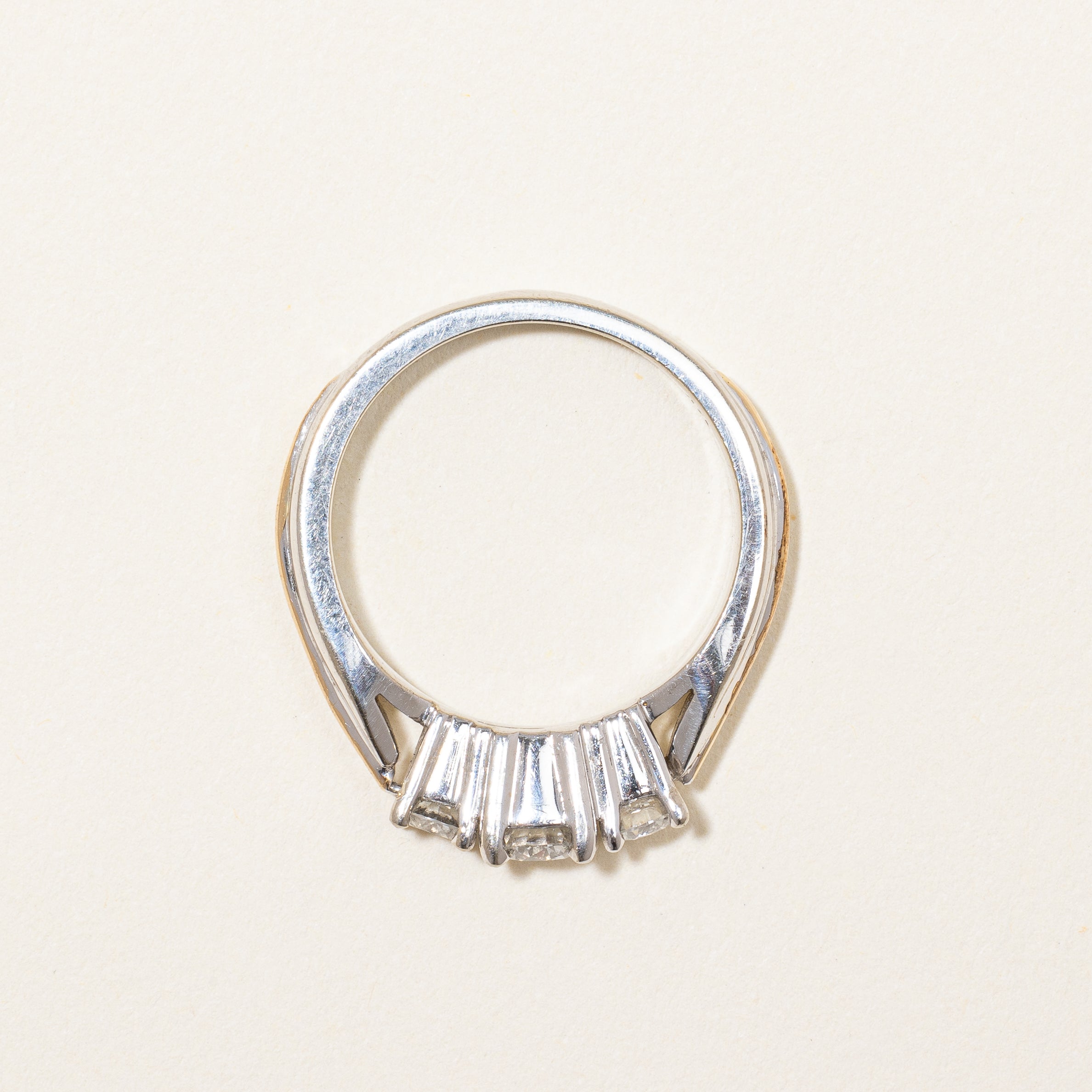 Three Stone Ring With Yellow Gold Accent | 0.67 ctw | SZ 6.25 |