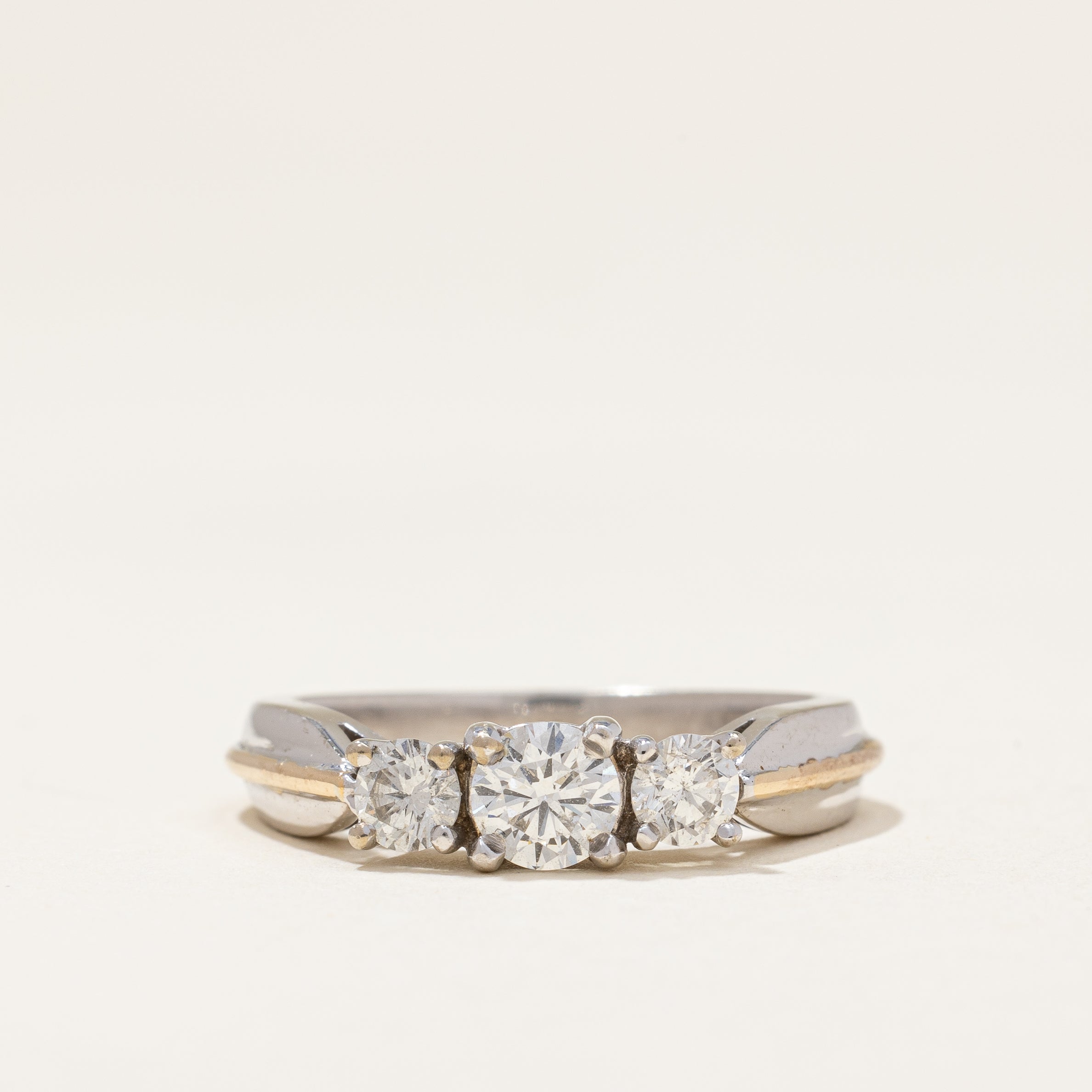 Three Stone Ring With Yellow Gold Accent | 0.67 ctw | SZ 6.25 |