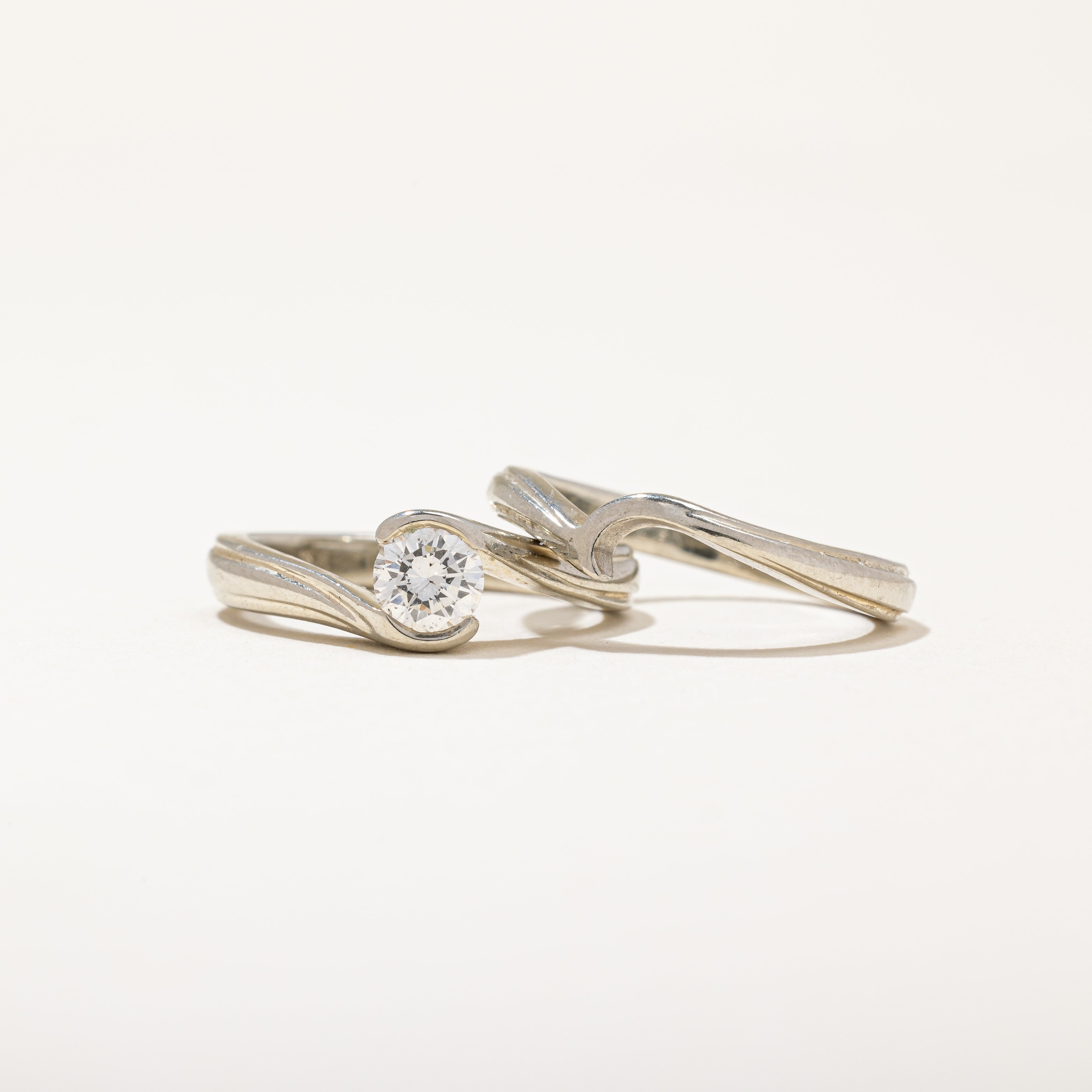 Solitaire Diamond Bypass Wedding Set | 0.47 ctw | SZ 6.25 |
