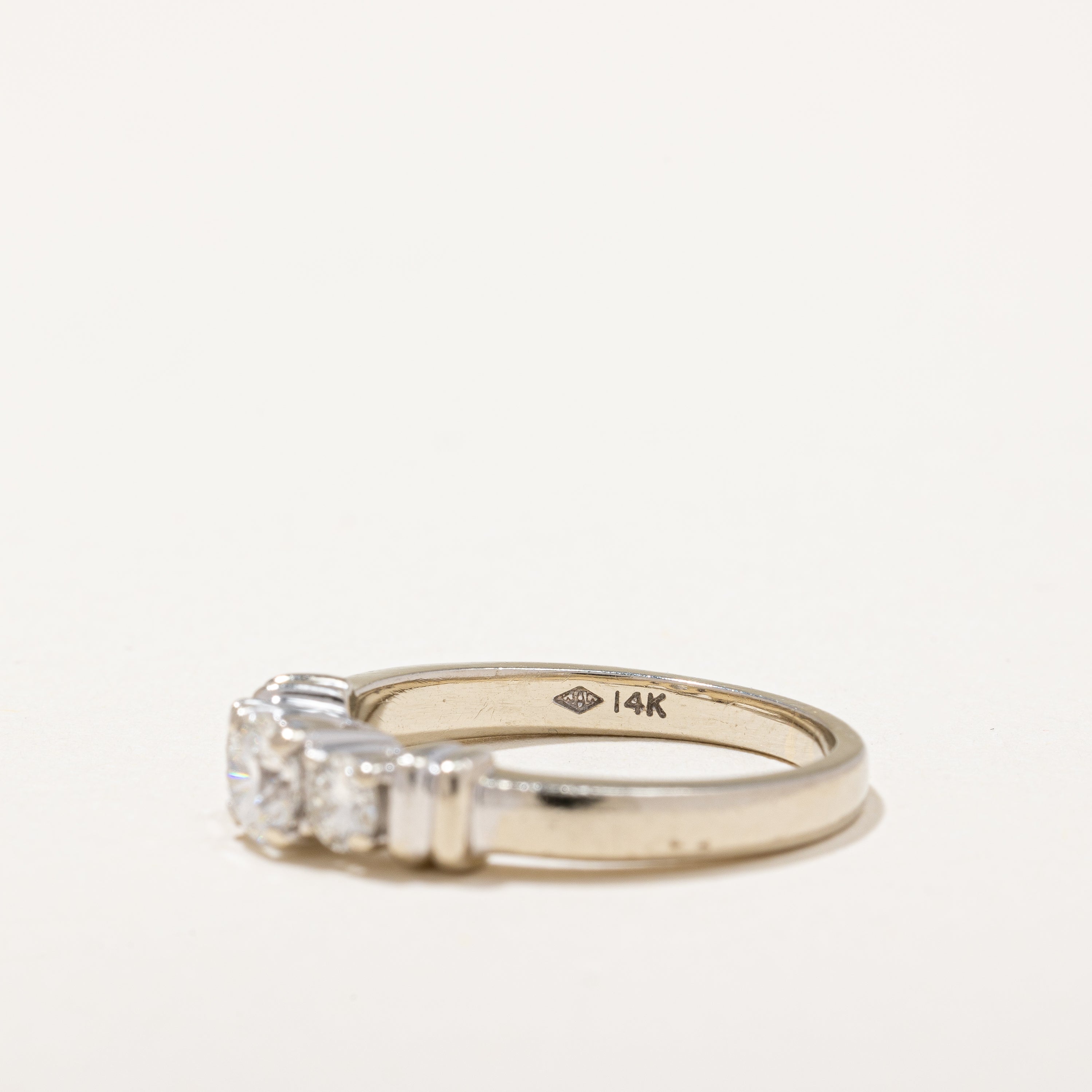 Flush Three Stone Diamond Engagement Ring | 0.74 ctw | SZ 7.5 |