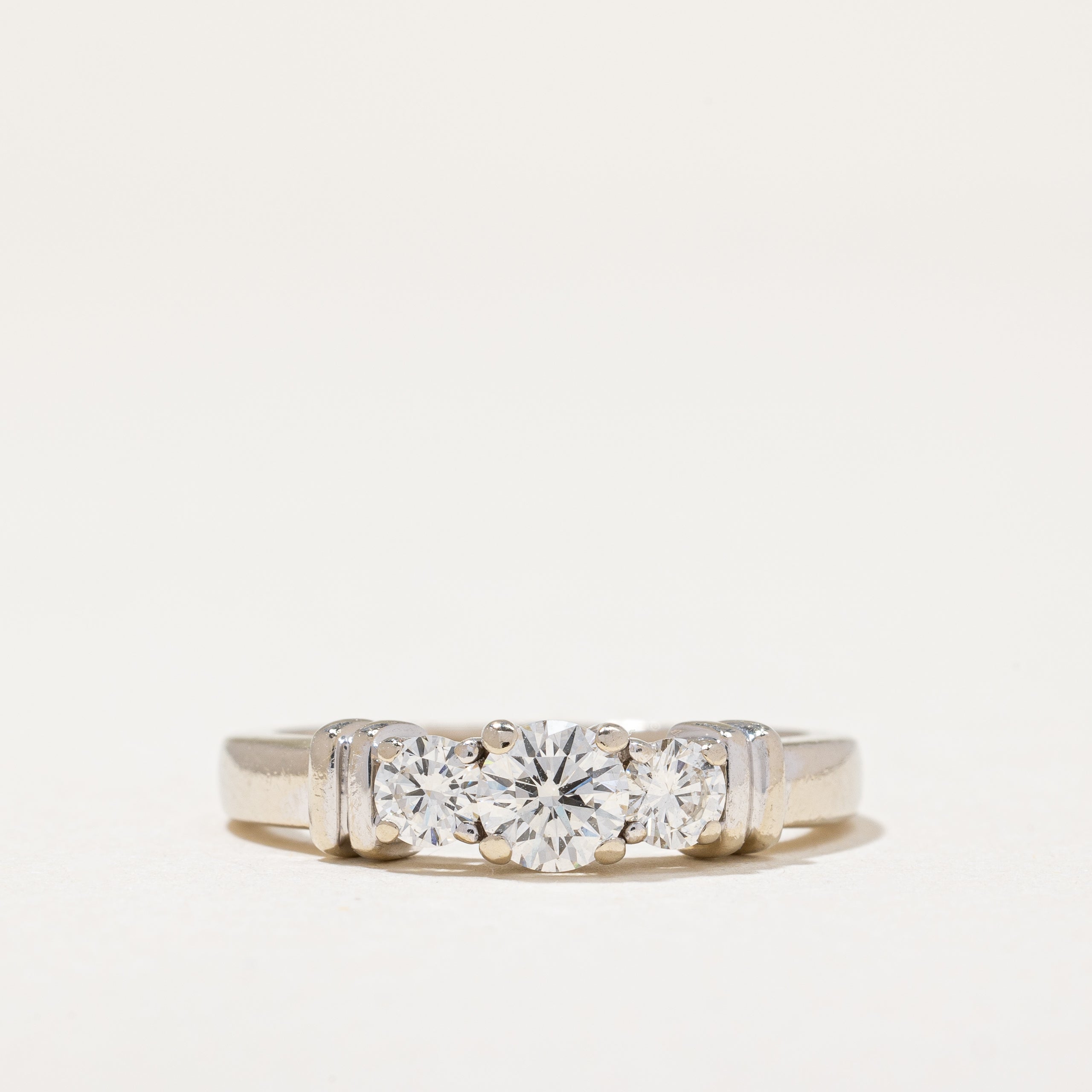 Flush Three Stone Diamond Engagement Ring | 0.74 ctw | SZ 7.5 |