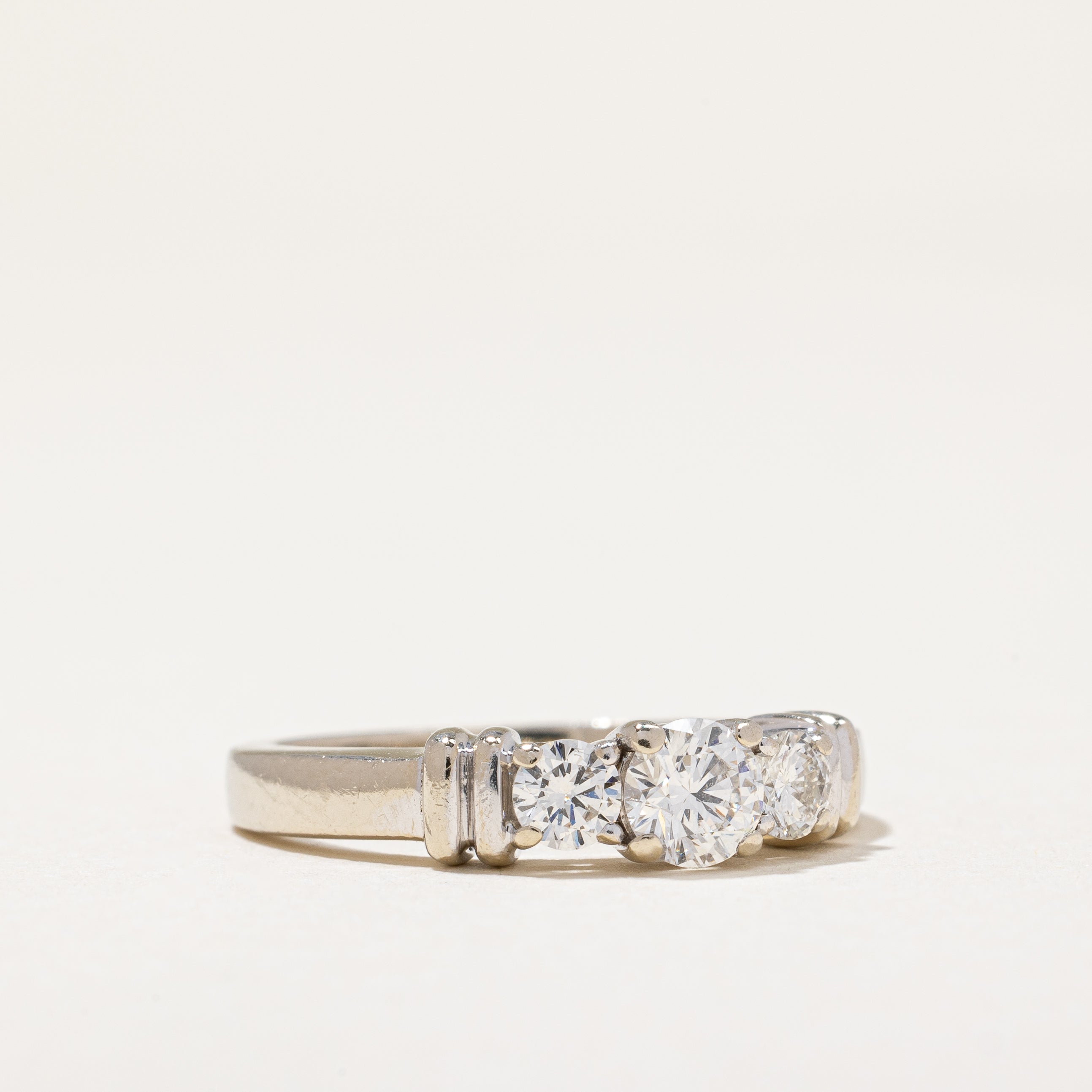 Flush Three Stone Diamond Engagement Ring | 0.74 ctw | SZ 7.5 |