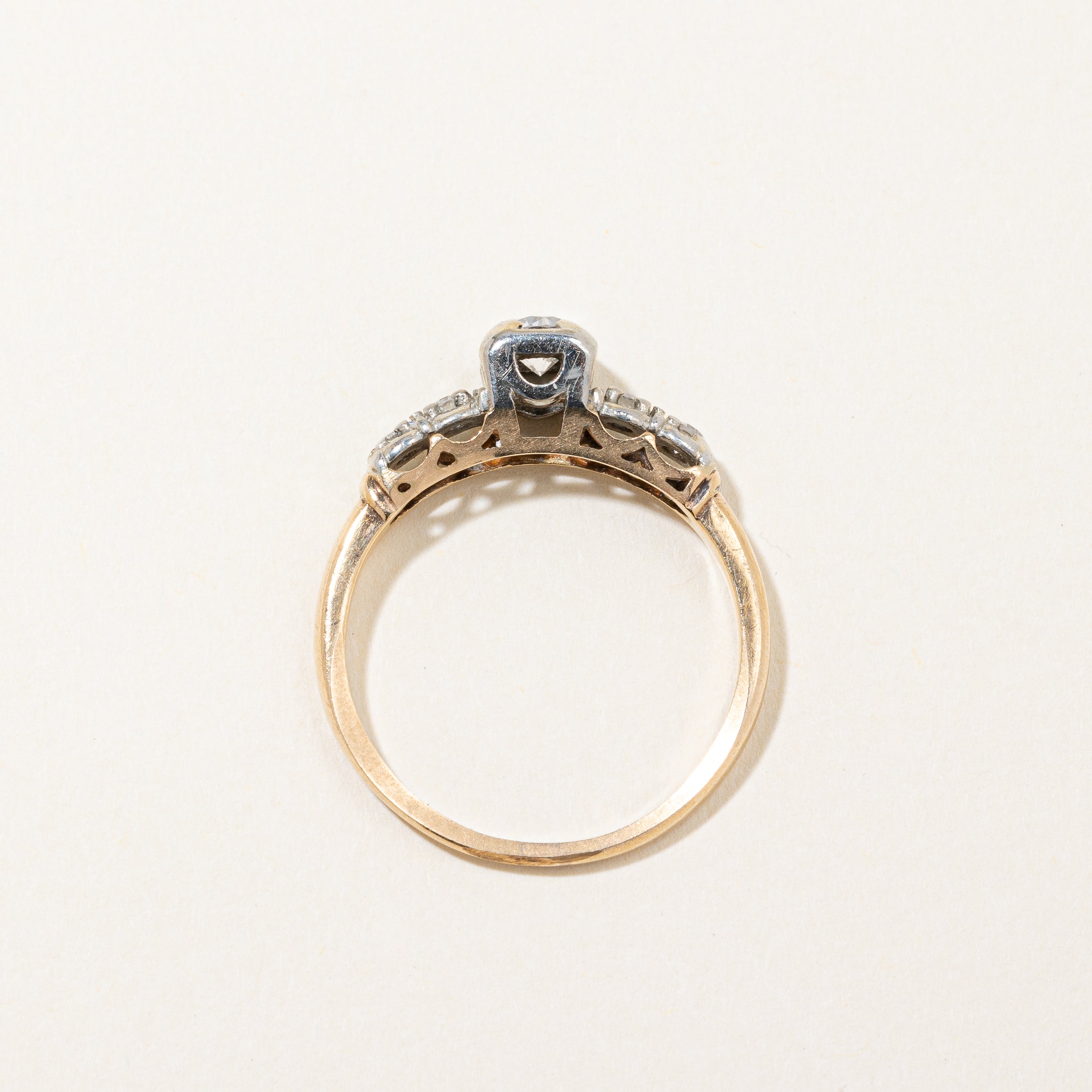 Retro Era Two Tone Diamond Engagement Ring | 0.31 ctw | SZ 6.75 |