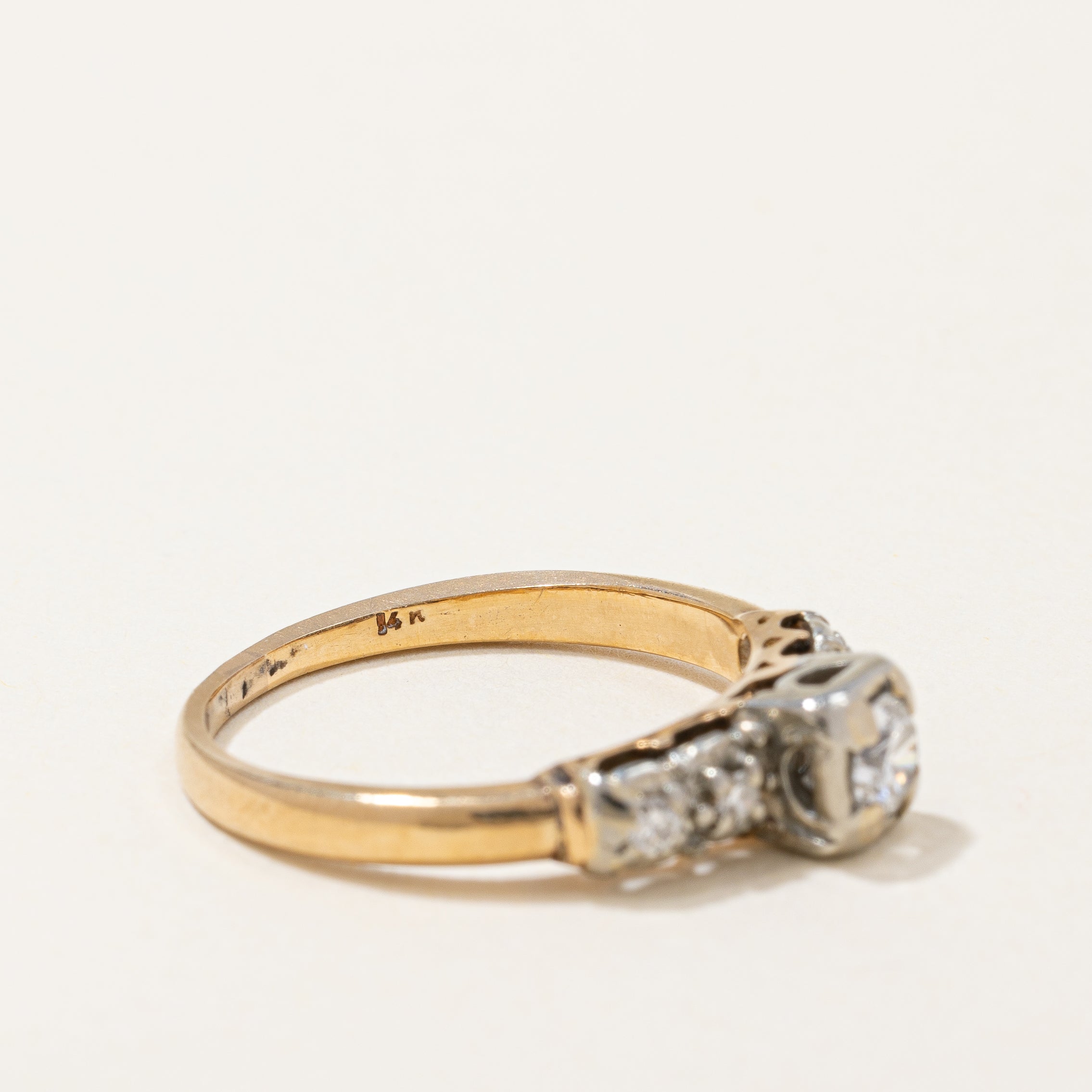 Retro Era Two Tone Diamond Engagement Ring | 0.31 ctw | SZ 6.75 |
