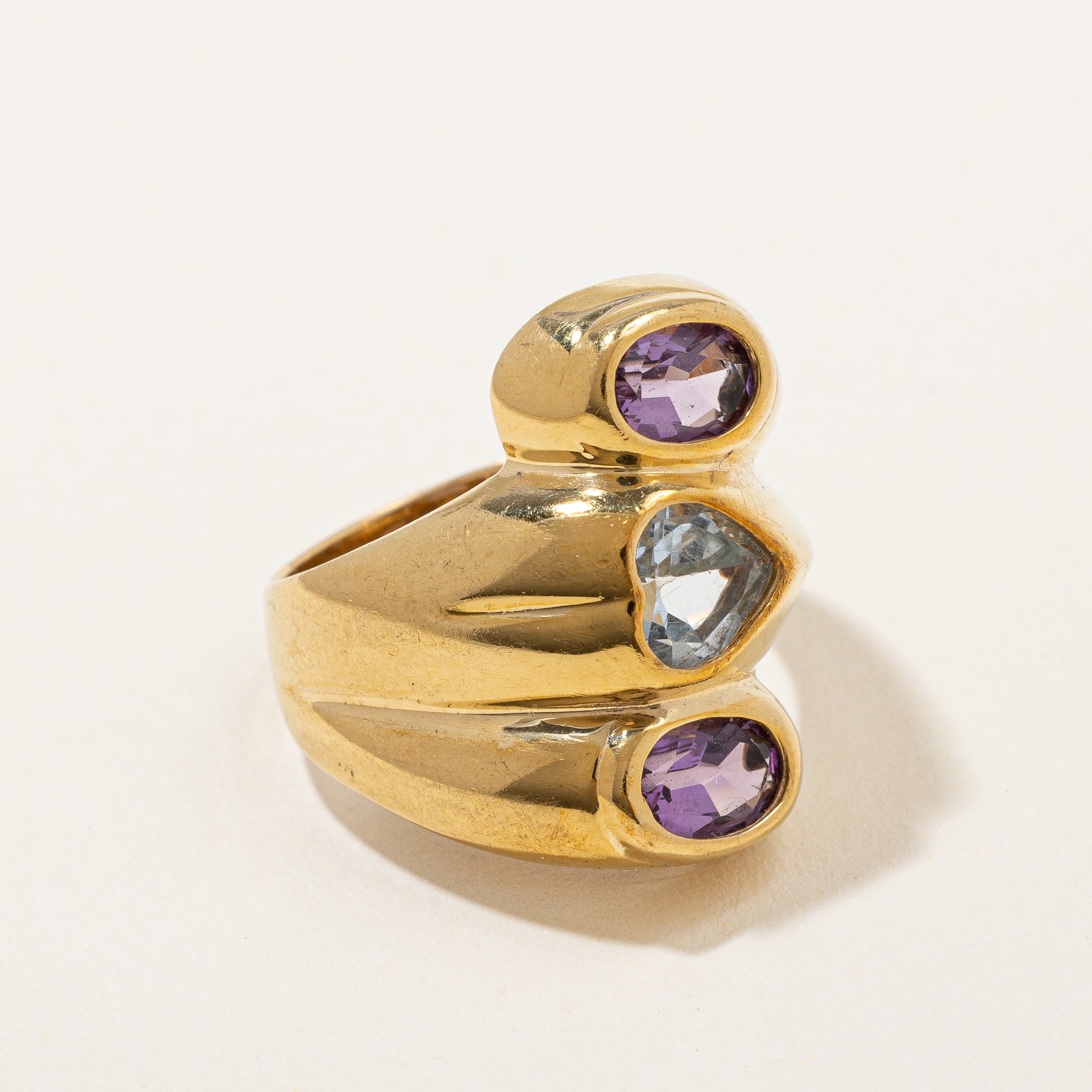 Heart Shaped Blue Topaz & Amethyst Bypass Ring | 2.50ctw | SZ 6 |