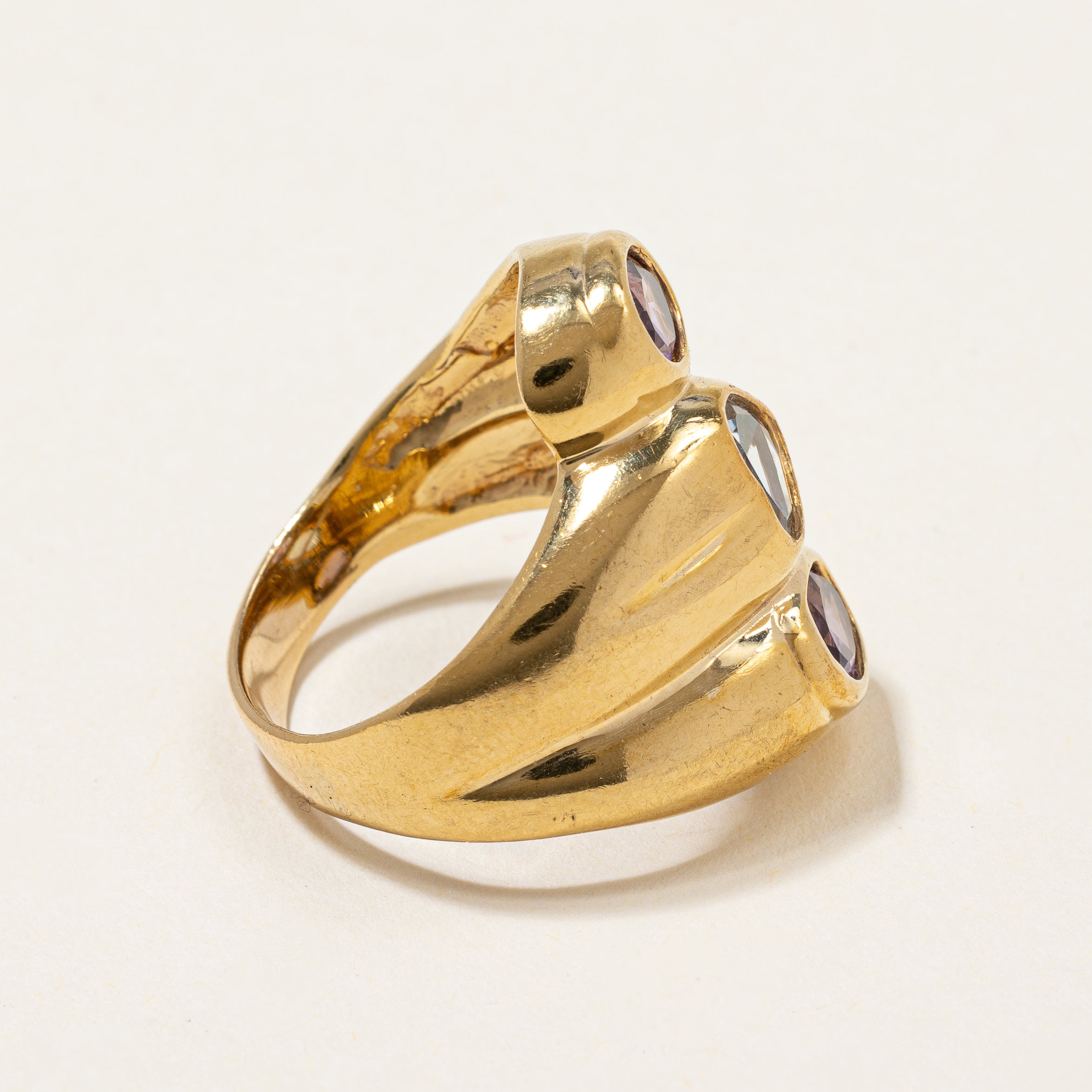 Heart Shaped Blue Topaz & Amethyst Bypass Ring | 2.50ctw | SZ 6 |