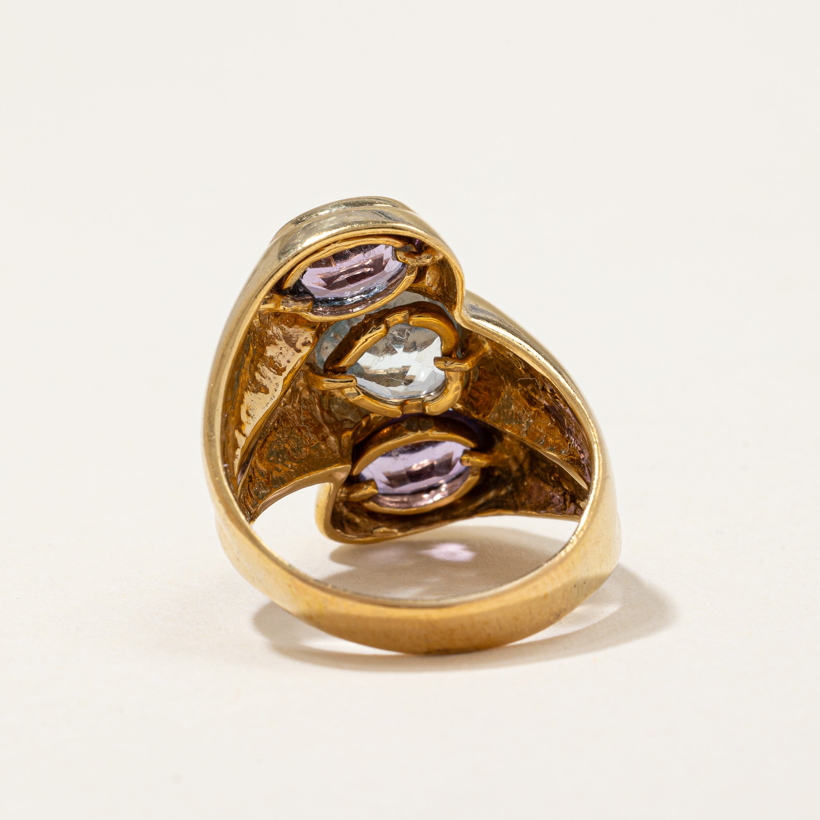 Heart Shaped Blue Topaz & Amethyst Bypass Ring | 2.50ctw | SZ 6 |