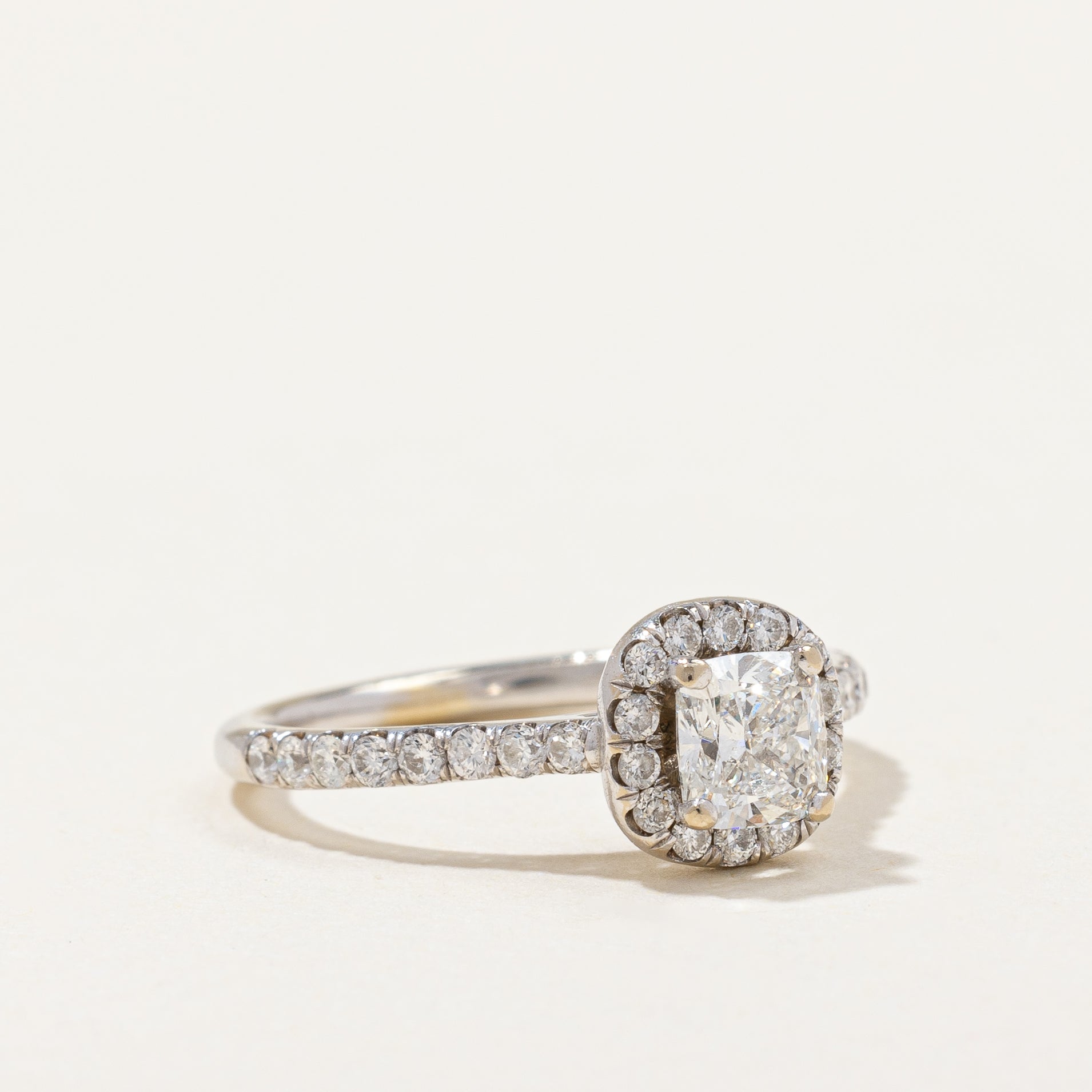 Cushion Cut Diamond Halo Engagement Ring | 0.80ctw | SZ 4.25 |