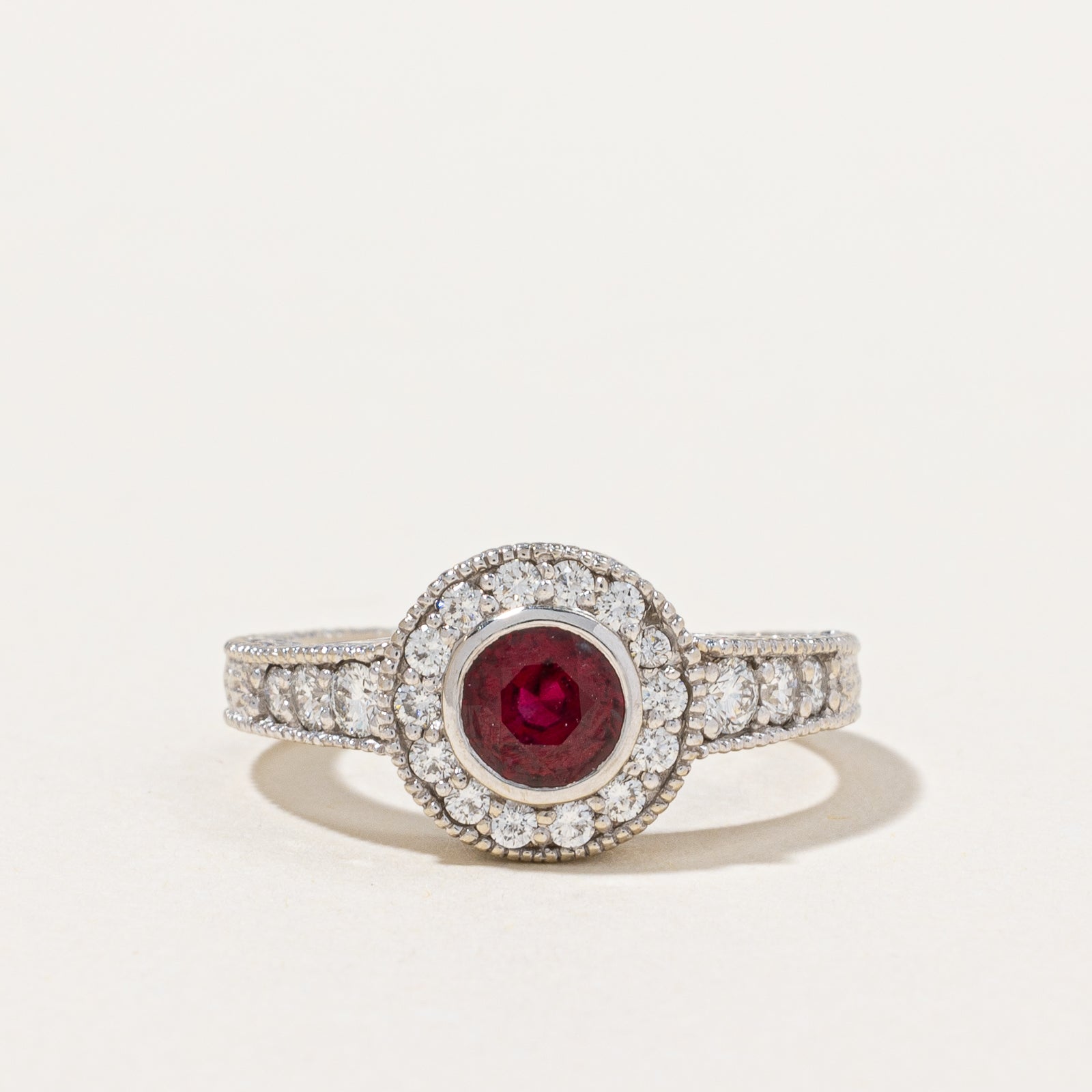 Ruby & Diamond Halo Ring | 0.50ct, 0.40ctw | SZ 5 |