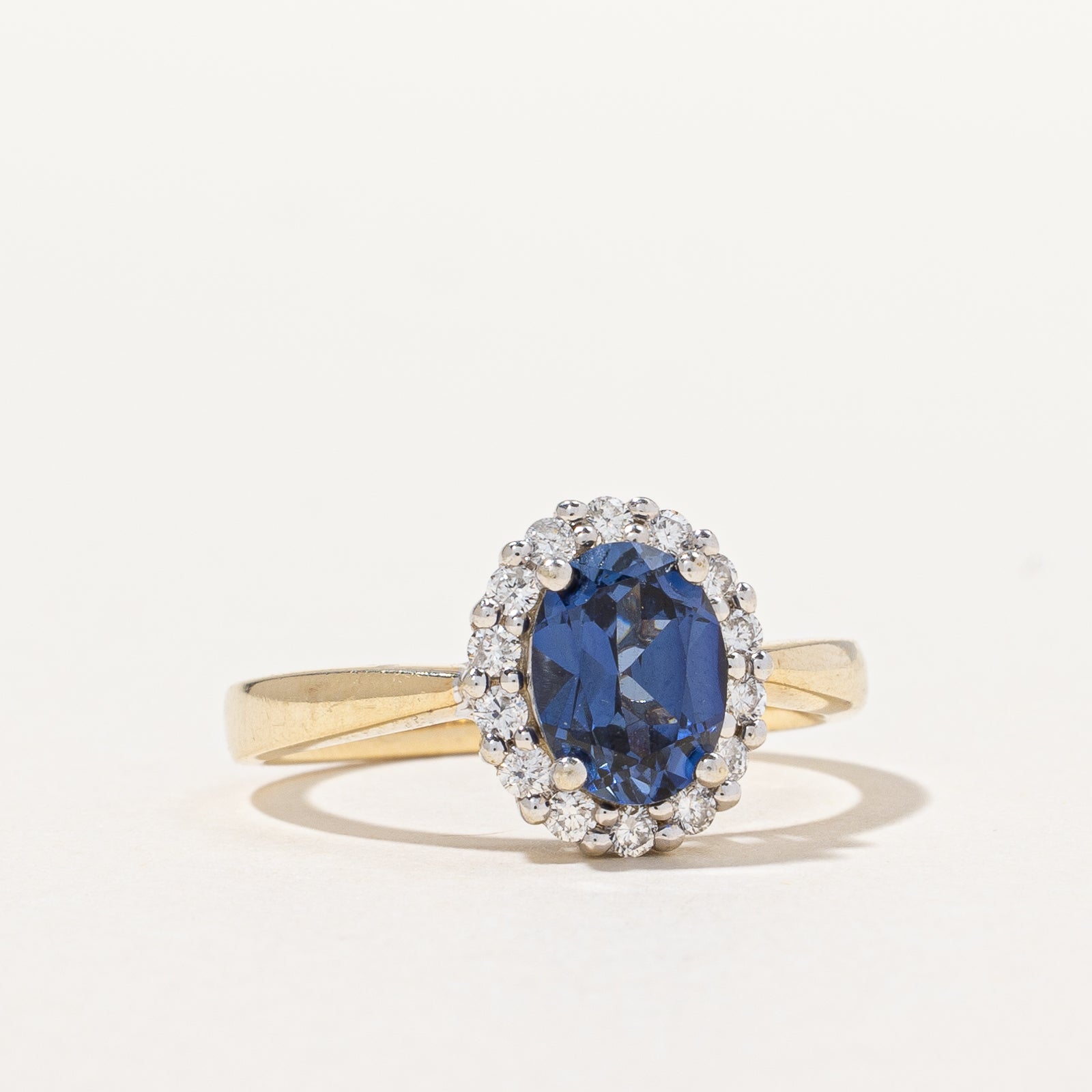 Synthetic Sapphire & Natural Diamond Halo Ring | 1.30ct, 0.25ctw | SZ 7.25 |