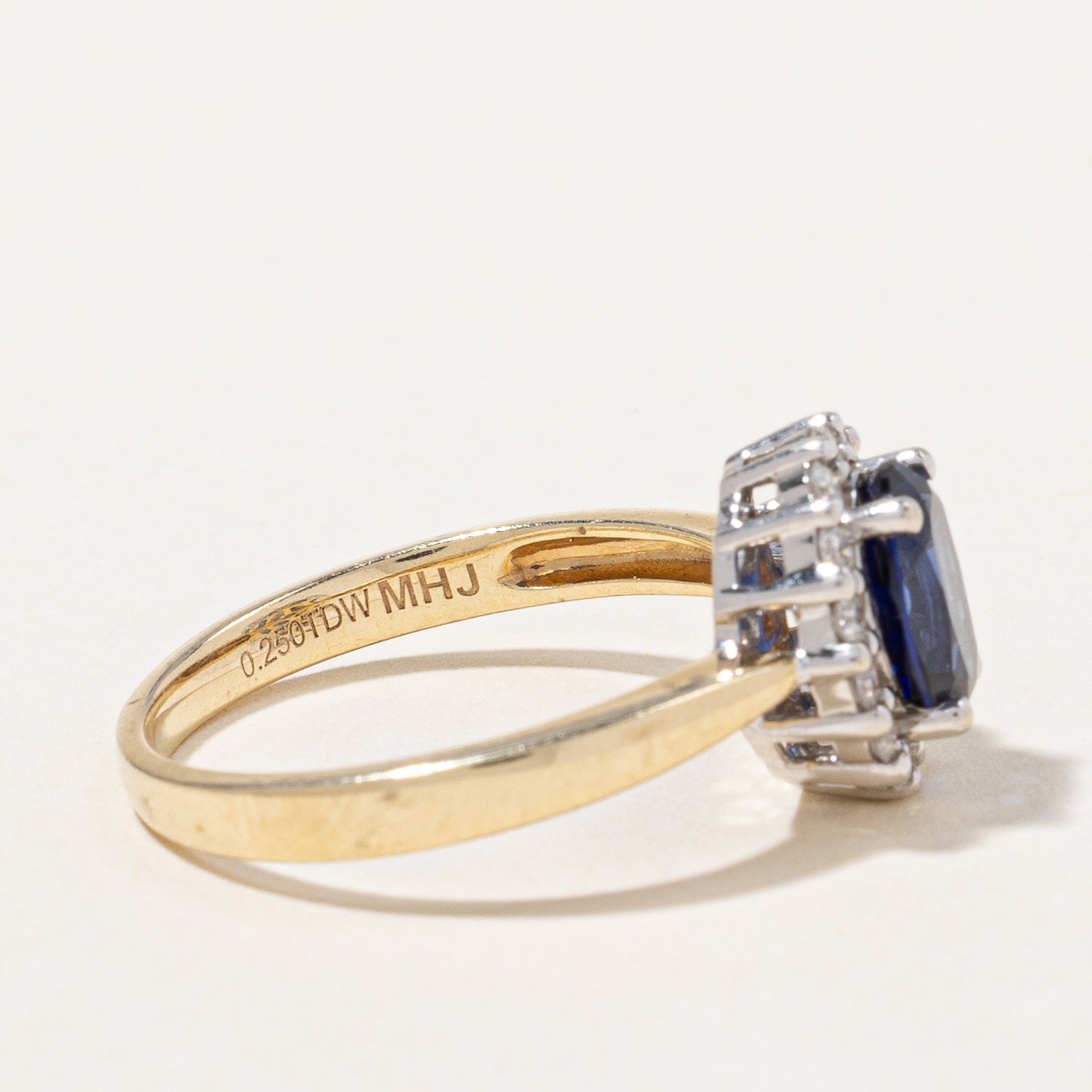Synthetic Sapphire & Natural Diamond Halo Ring | 1.30ct, 0.25ctw | SZ 7.25 |