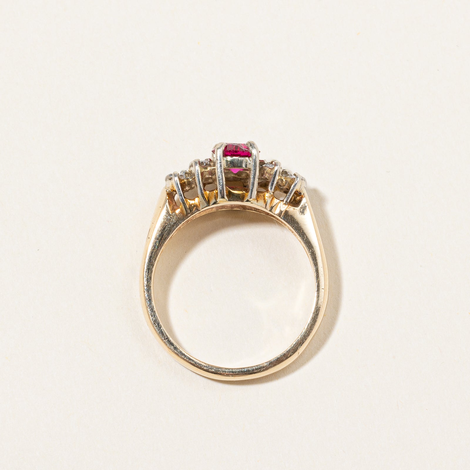 Synthetic Ruby & Natural Diamond Cocktail Ring | 0.75ct, 0.36ctw | SZ 8.25 |