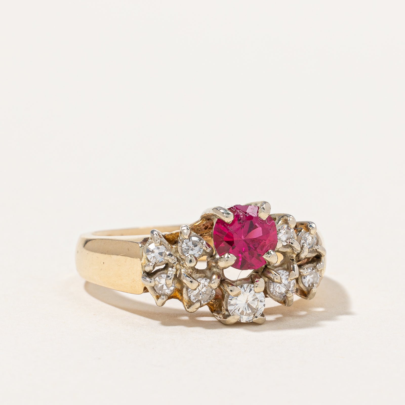 Synthetic Ruby & Natural Diamond Cocktail Ring | 0.75ct, 0.36ctw | SZ 8.25 |