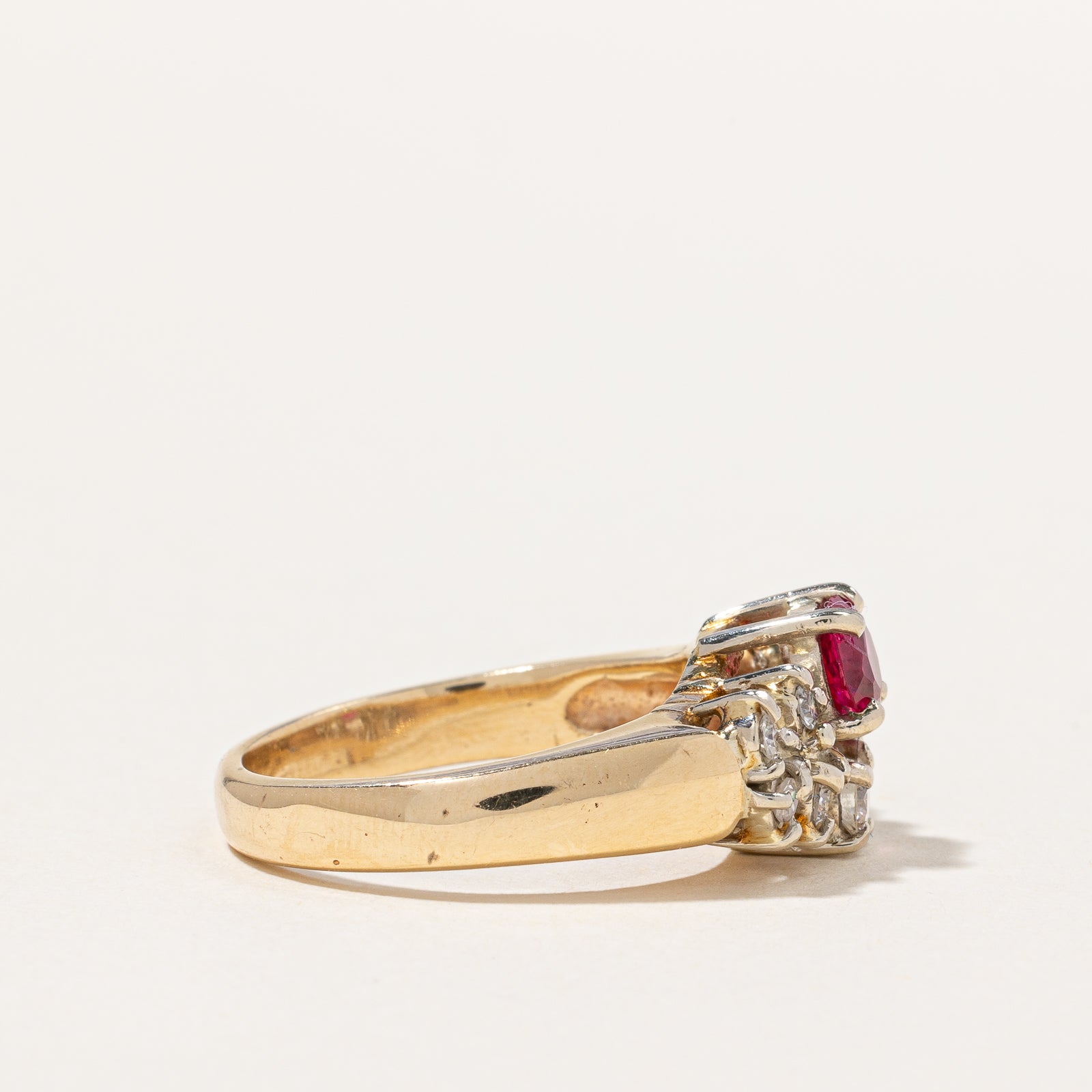 Synthetic Ruby & Natural Diamond Cocktail Ring | 0.75ct, 0.36ctw | SZ 8.25 |