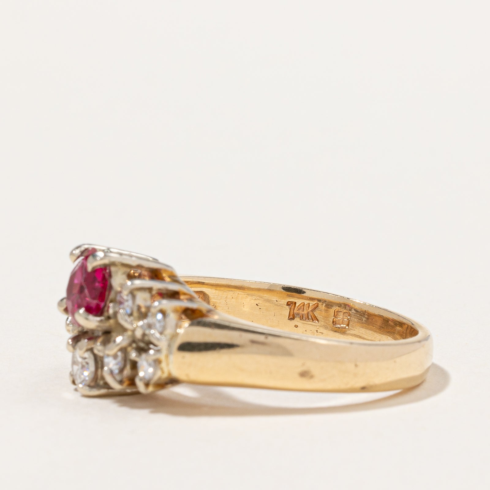 Synthetic Ruby & Natural Diamond Cocktail Ring | 0.75ct, 0.36ctw | SZ 8.25 |