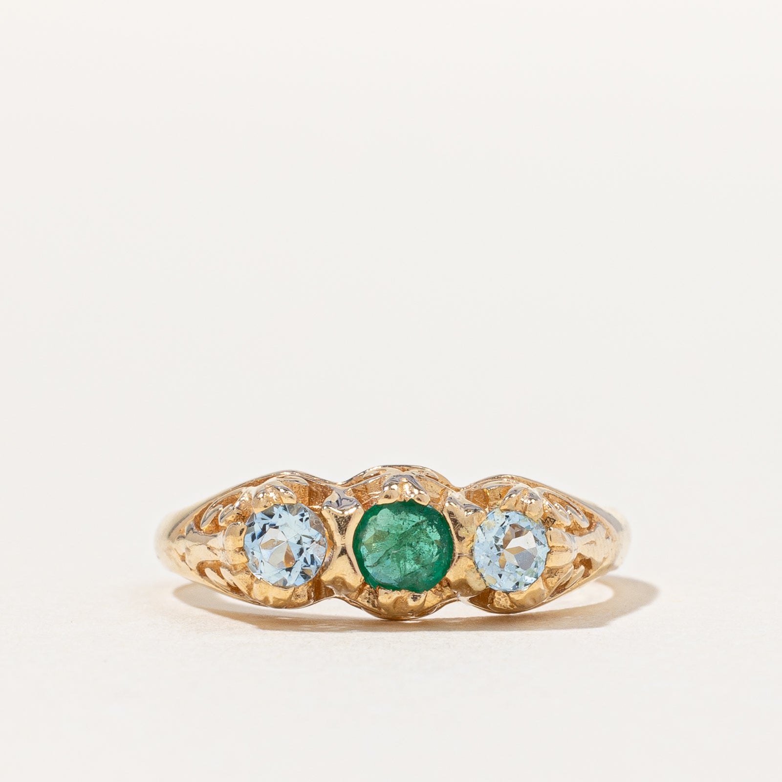 Bague aigue-marine et émeraude | 0,14 ct au total, 0,12 ct | Taille 4,25 |