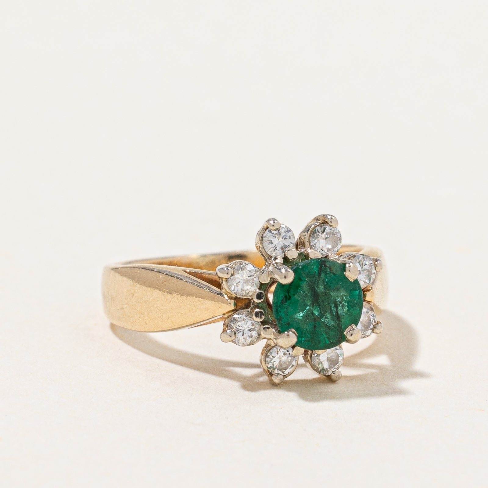 Emerald & Diamond Halo Ring | 0.35ct, 0.16ctw | SZ 2 |