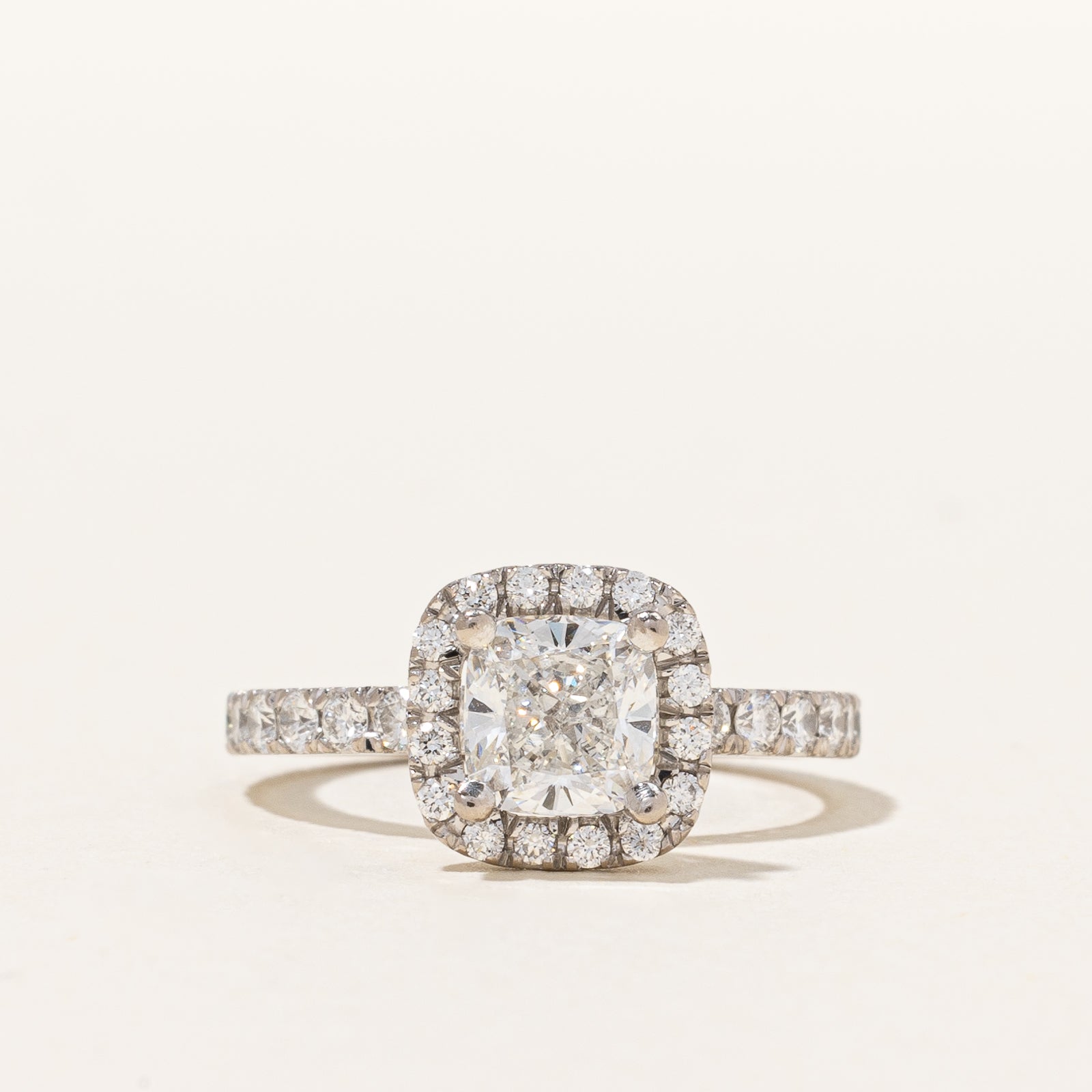 GIA Graded Cushion Cut Diamond Halo Engagement Ring | 1.62ctw | SZ 5 |