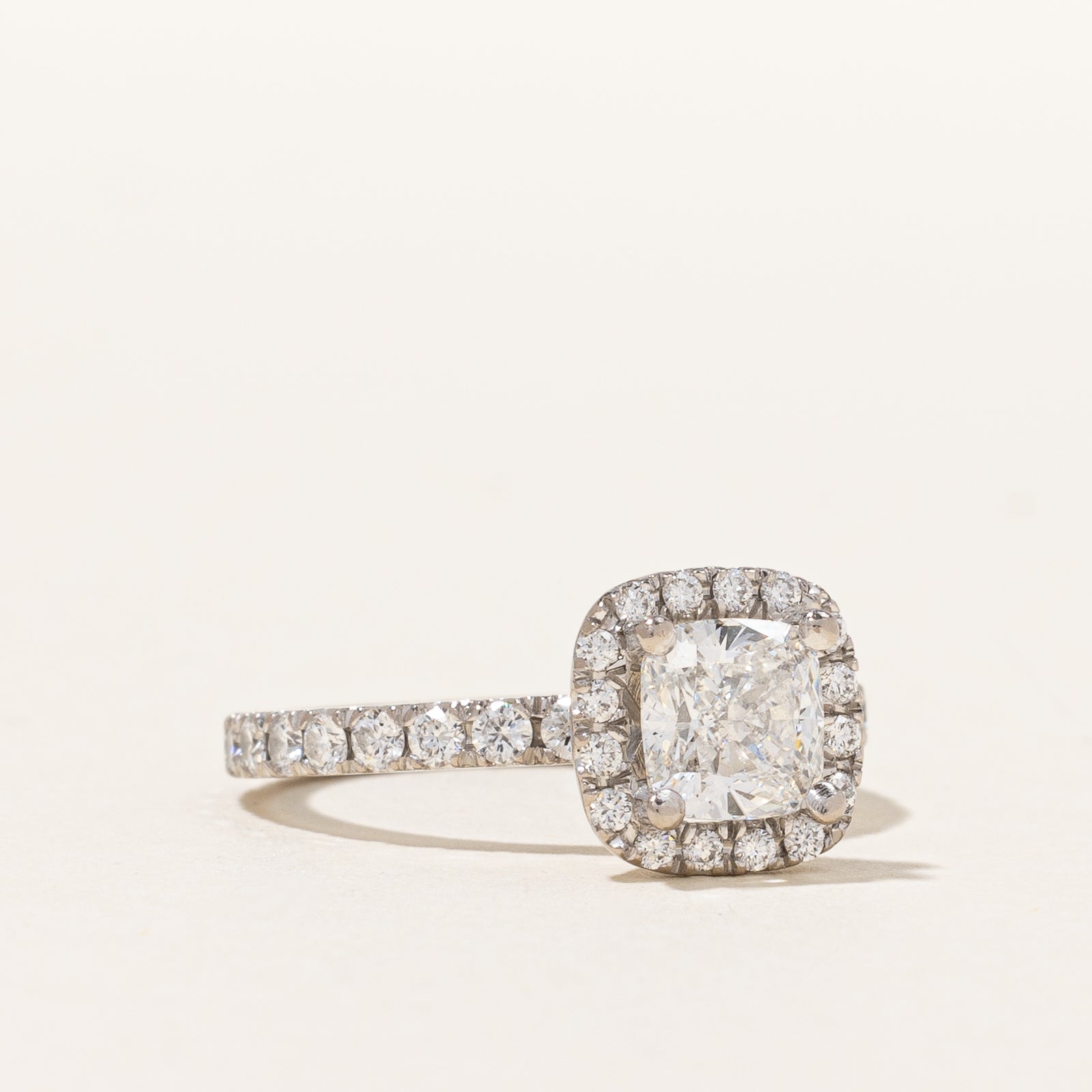 GIA Graded Cushion Cut Diamond Halo Engagement Ring | 1.62ctw | SZ 5 |