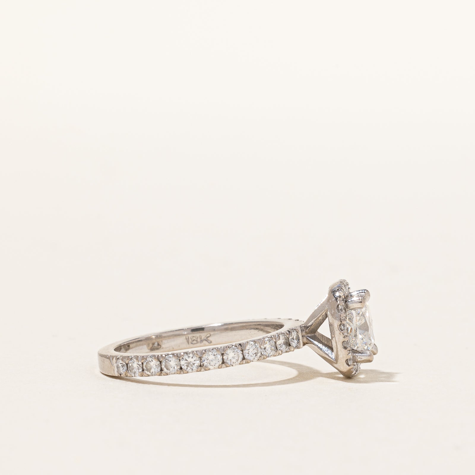 GIA Graded Cushion Cut Diamond Halo Engagement Ring | 1.62ctw | SZ 5 |