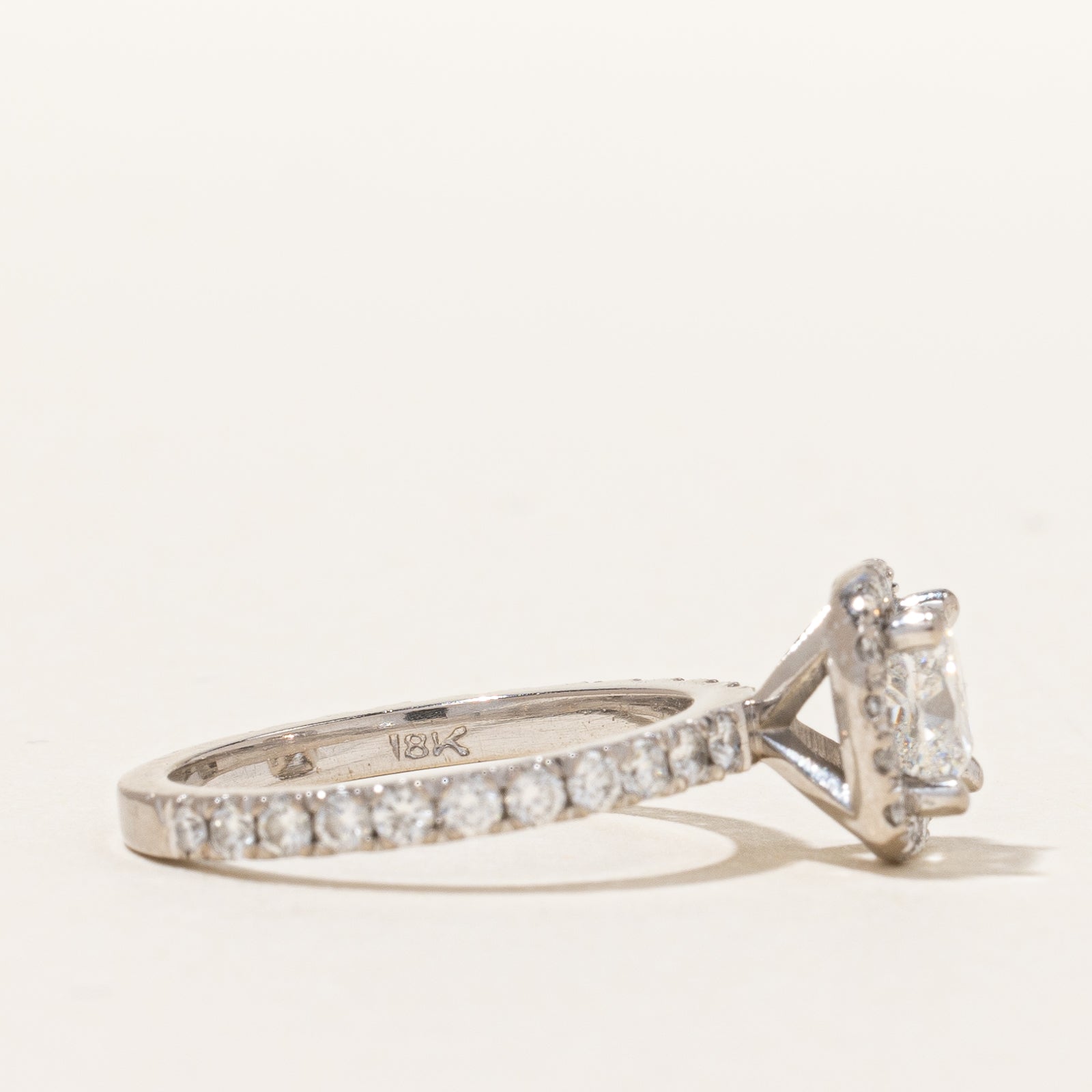 GIA Graded Cushion Cut Diamond Halo Engagement Ring | 1.62ctw | SZ 5 |