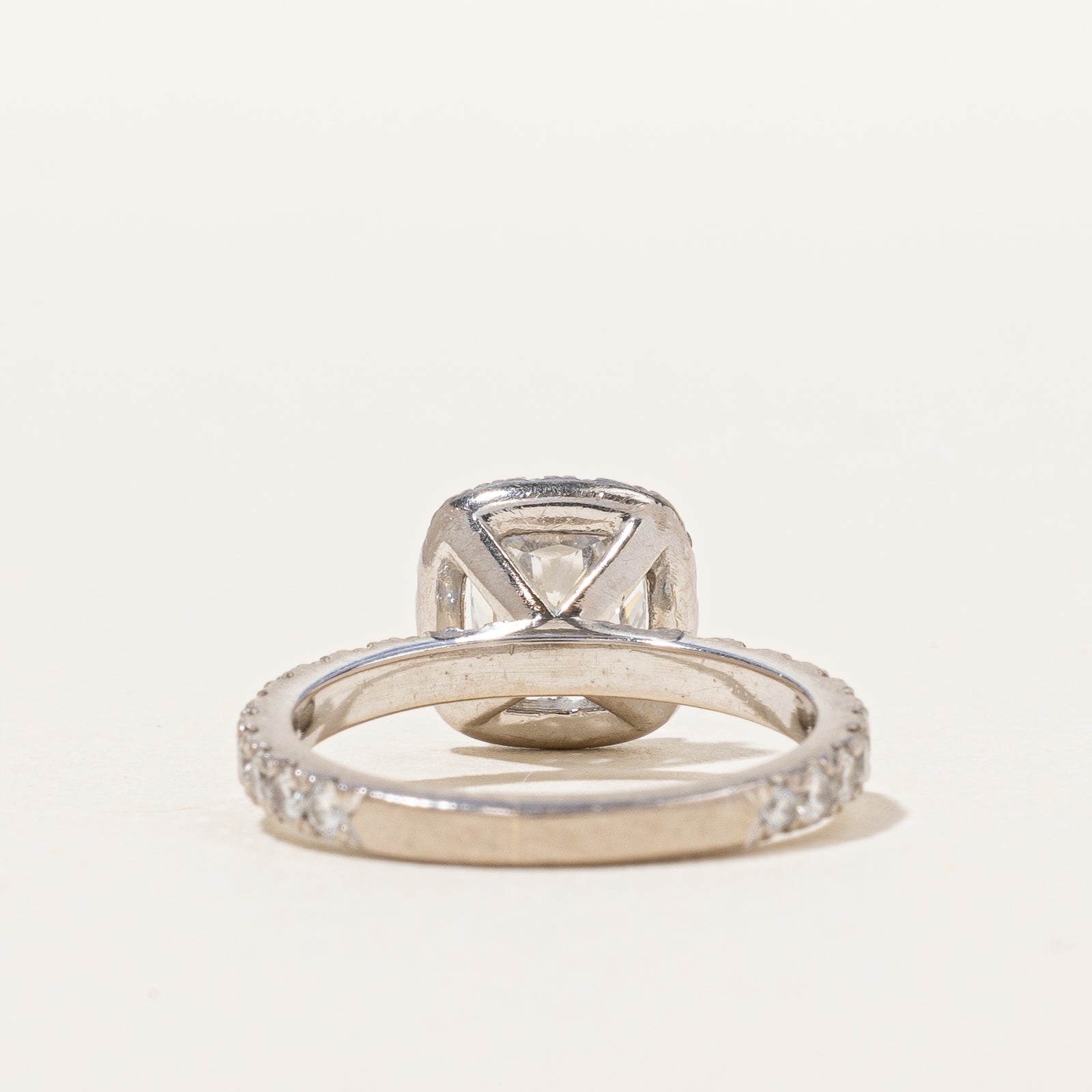 GIA Graded Cushion Cut Diamond Halo Engagement Ring | 1.62ctw | SZ 5 |