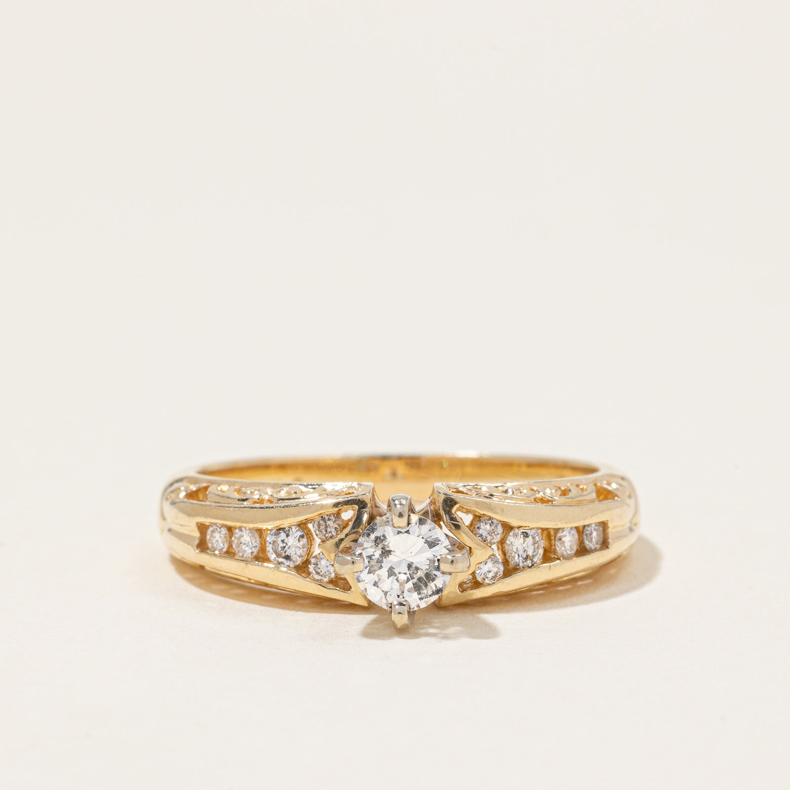 Solitaire with Accents Diamond Filigree Ring | 0.39ctw | SZ 7.25 |