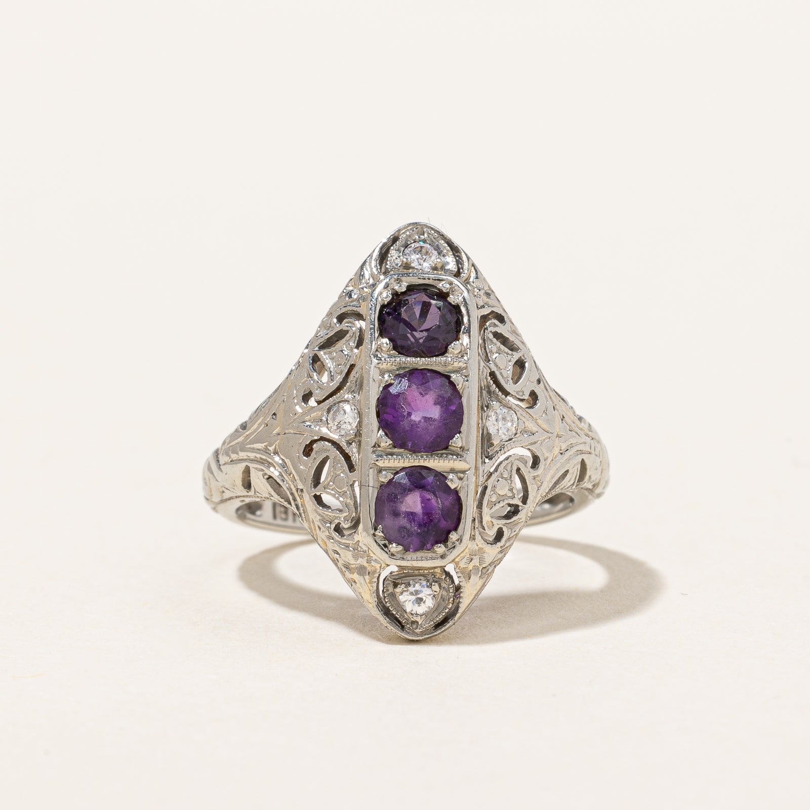 Art Deco Amethyst & Diamond Ring | 0.50ct, 0.07ctw | SZ 4.25 |