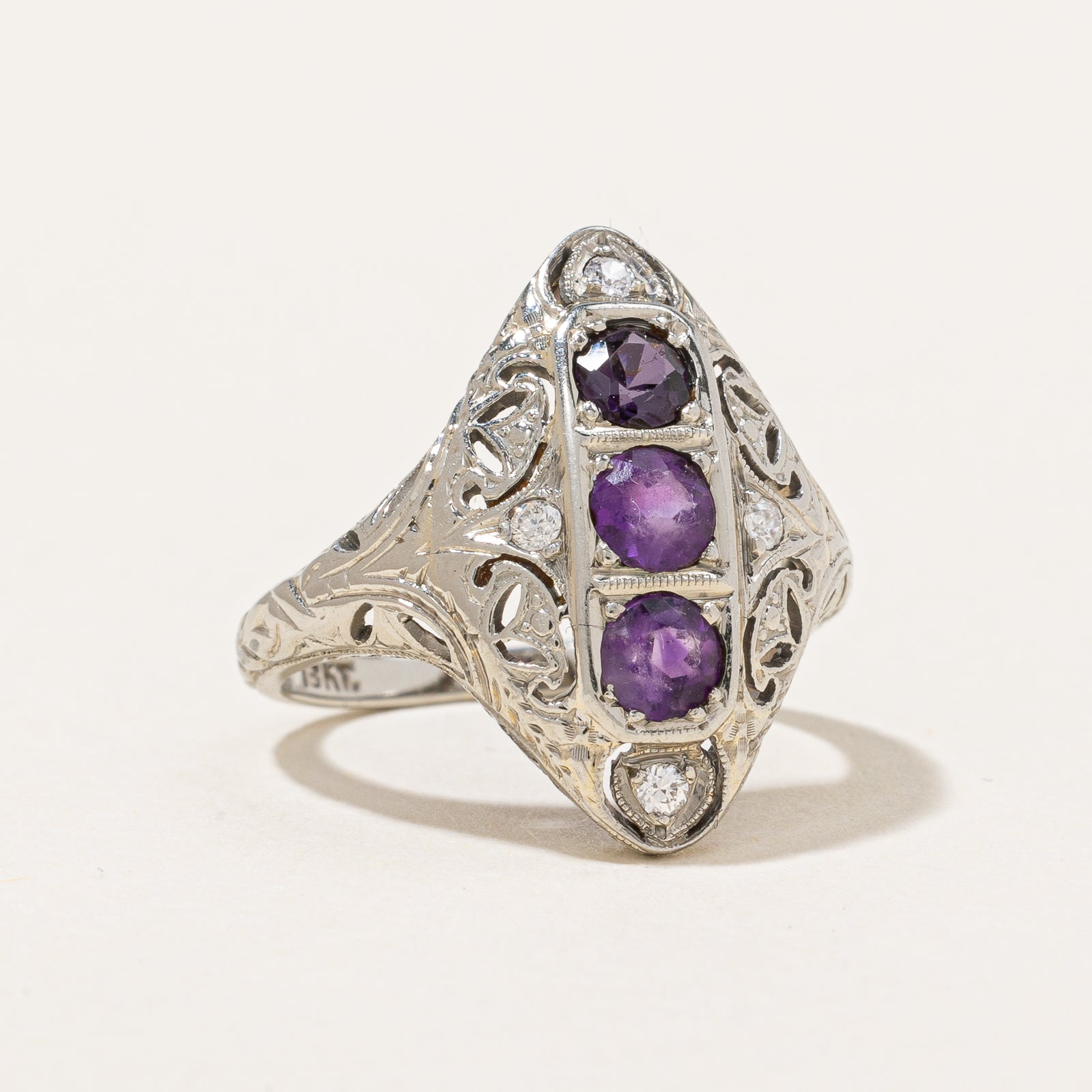 Art Deco Amethyst & Diamond Ring | 0.50ct, 0.07ctw | SZ 4.25 |