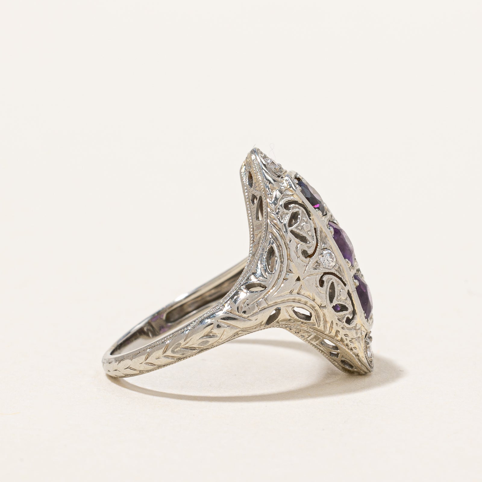 Art Deco Amethyst & Diamond Ring | 0.50ct, 0.07ctw | SZ 4.25 |