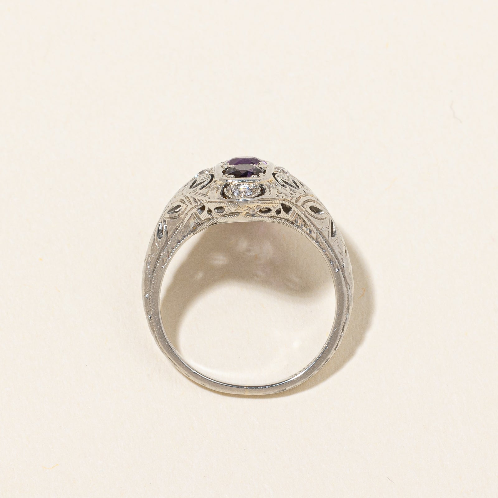 Art Deco Amethyst & Diamond Ring | 0.50ct, 0.07ctw | SZ 4.25 |