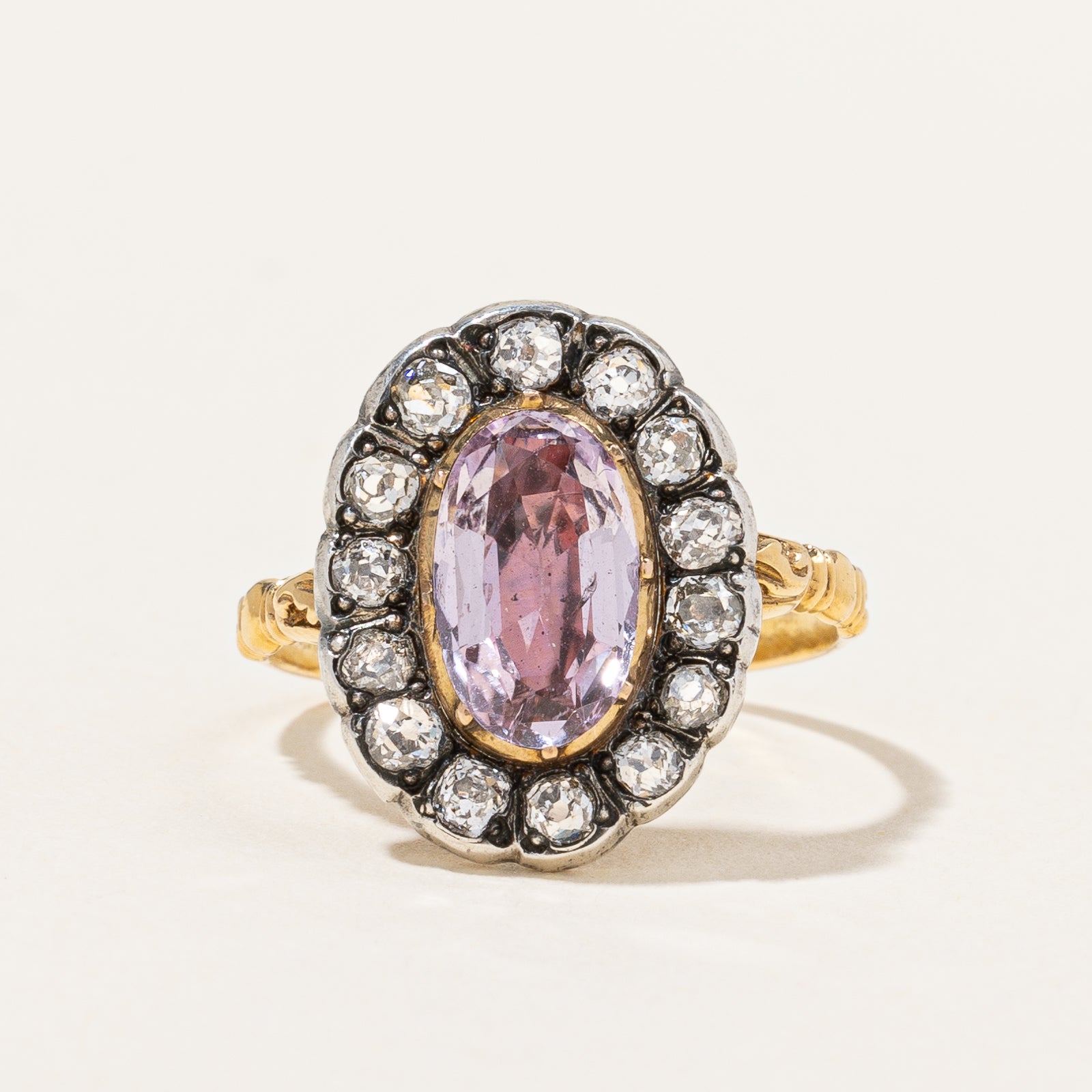 Georgian Pink Topaz and Old Mine Diamond Ring | 2.33tw | SZ 5.25