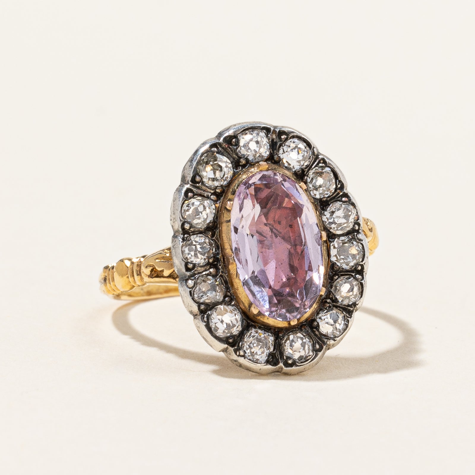 Georgian Pink Topaz and Old Mine Diamond Ring | 2.33tw | SZ 5.25
