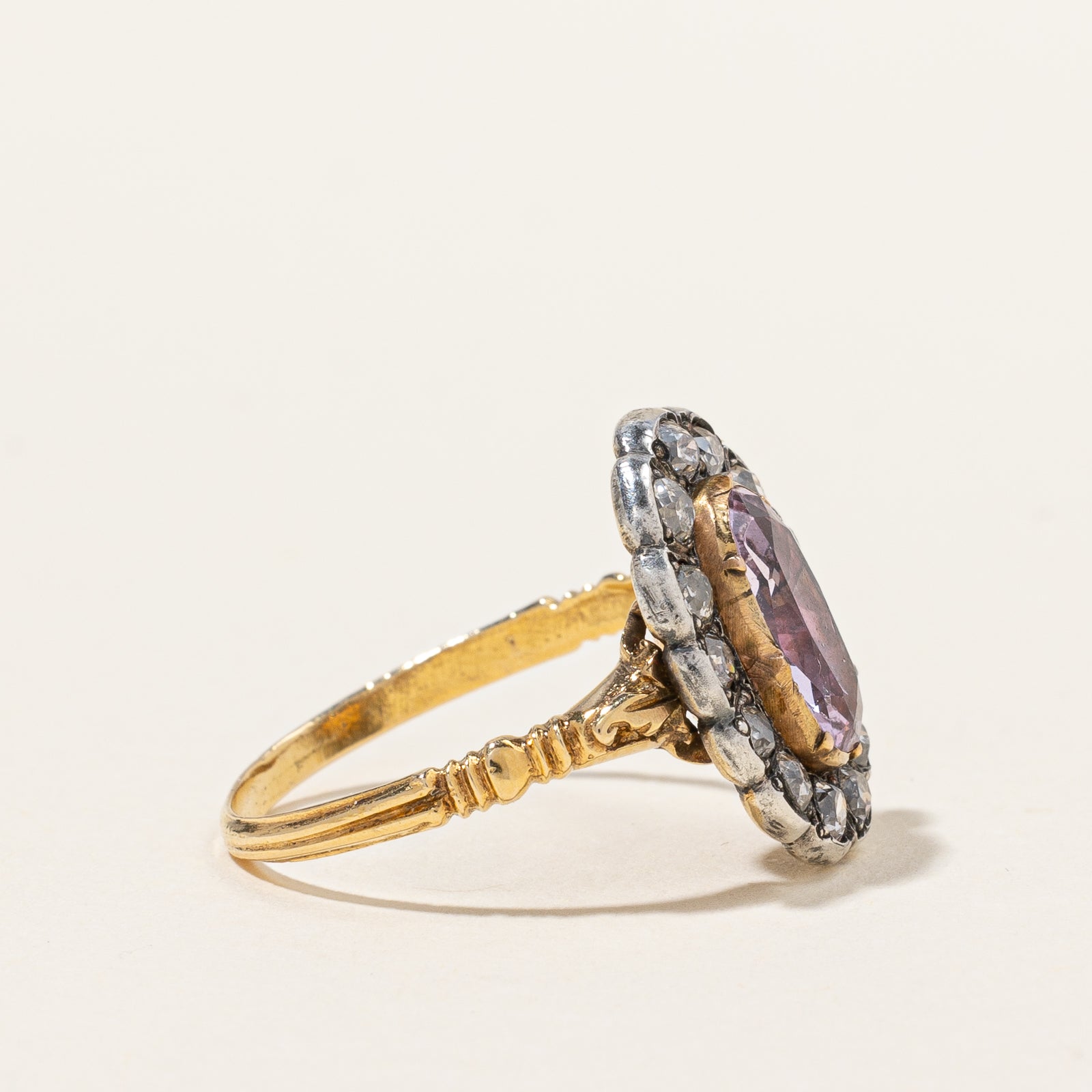 Georgian Pink Topaz and Old Mine Diamond Ring | 2.33tw | SZ 5.25