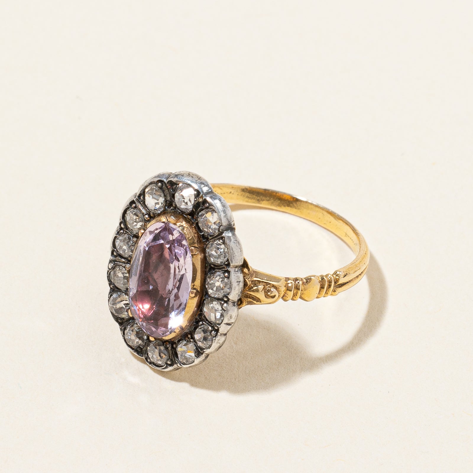 Georgian Pink Topaz and Old Mine Diamond Ring | 2.33tw | SZ 5.25