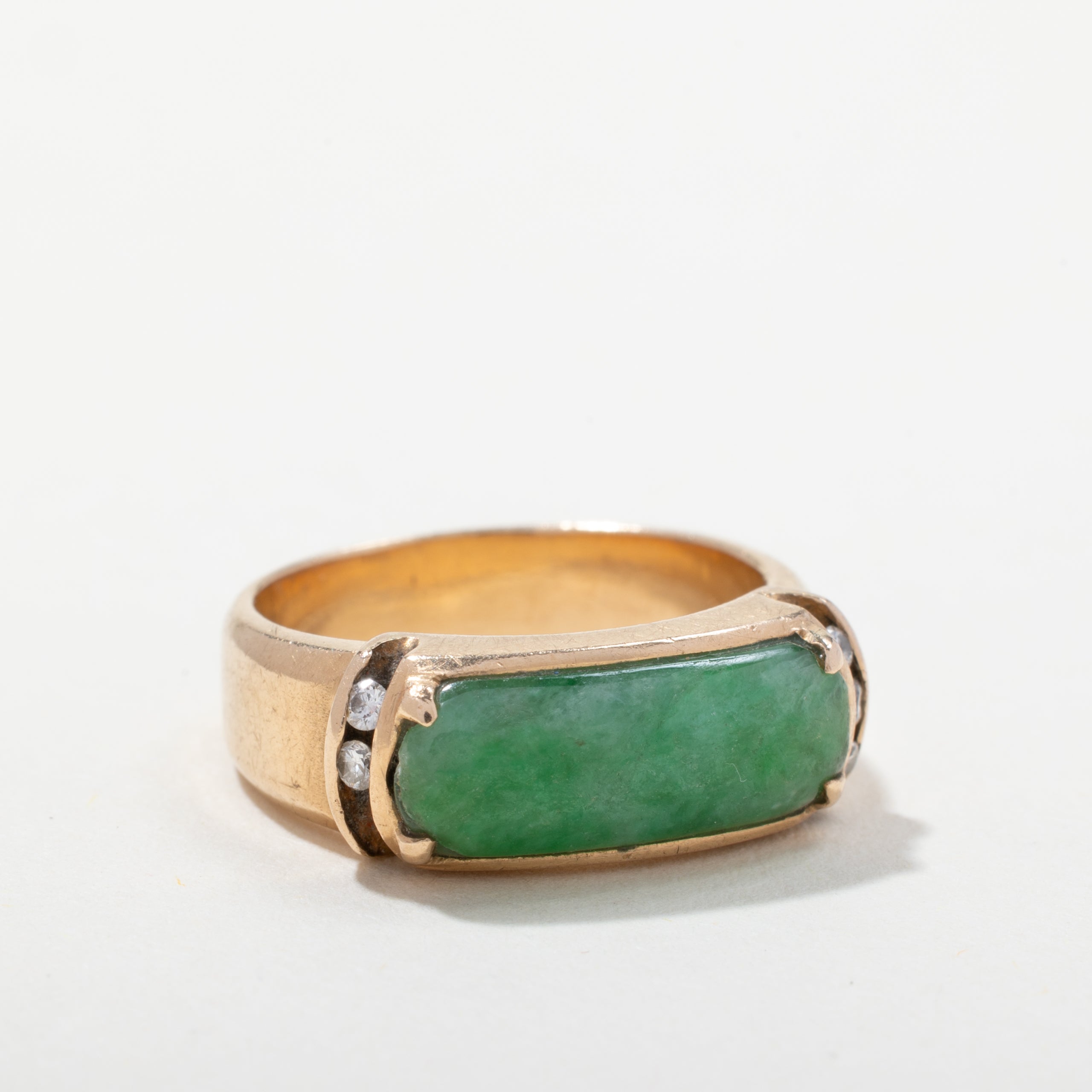 18k Yellow Gold Jade & Diamond Ring | 0.09ctw | SZ 5