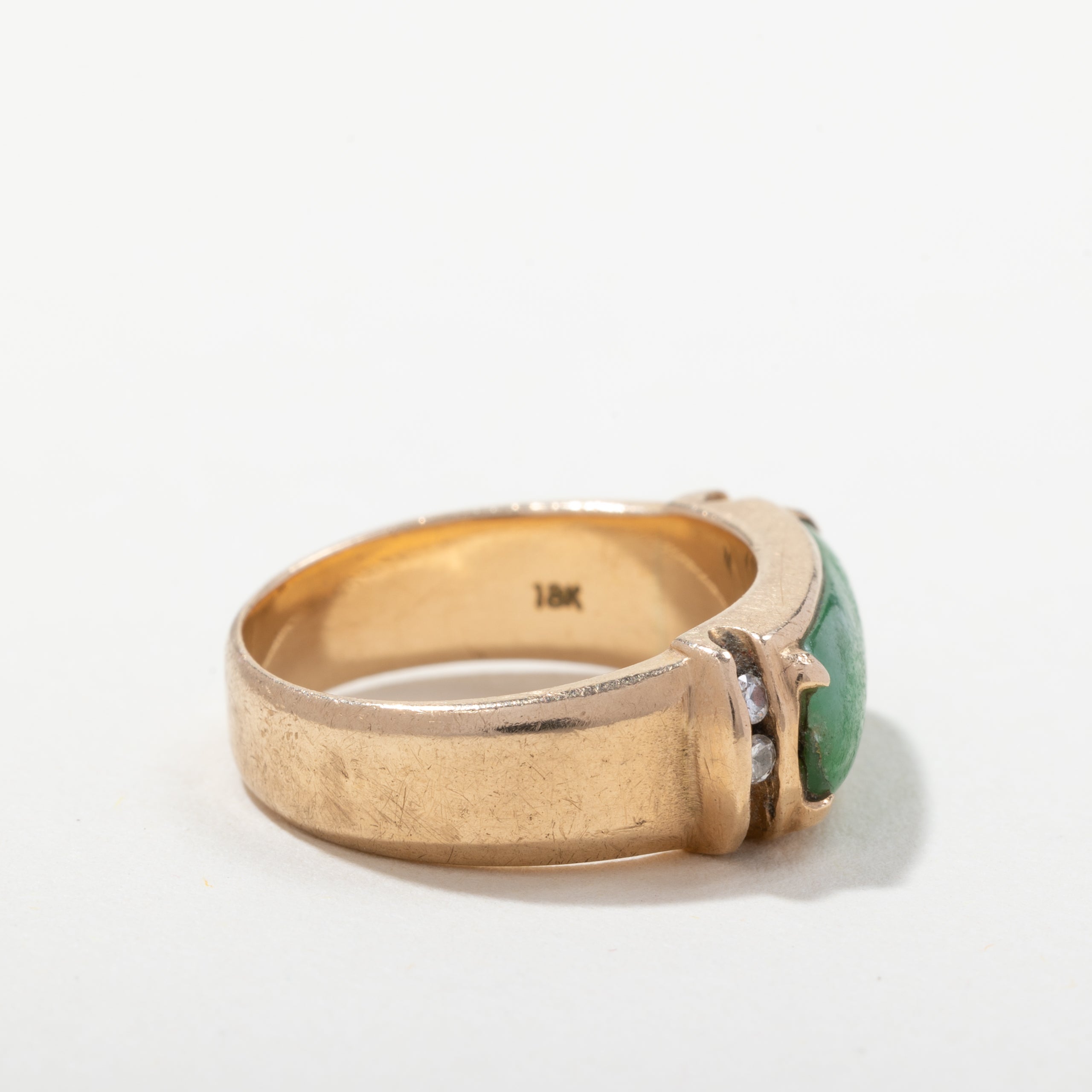 18k Yellow Gold Jade & Diamond Ring | 0.09ctw | SZ 5