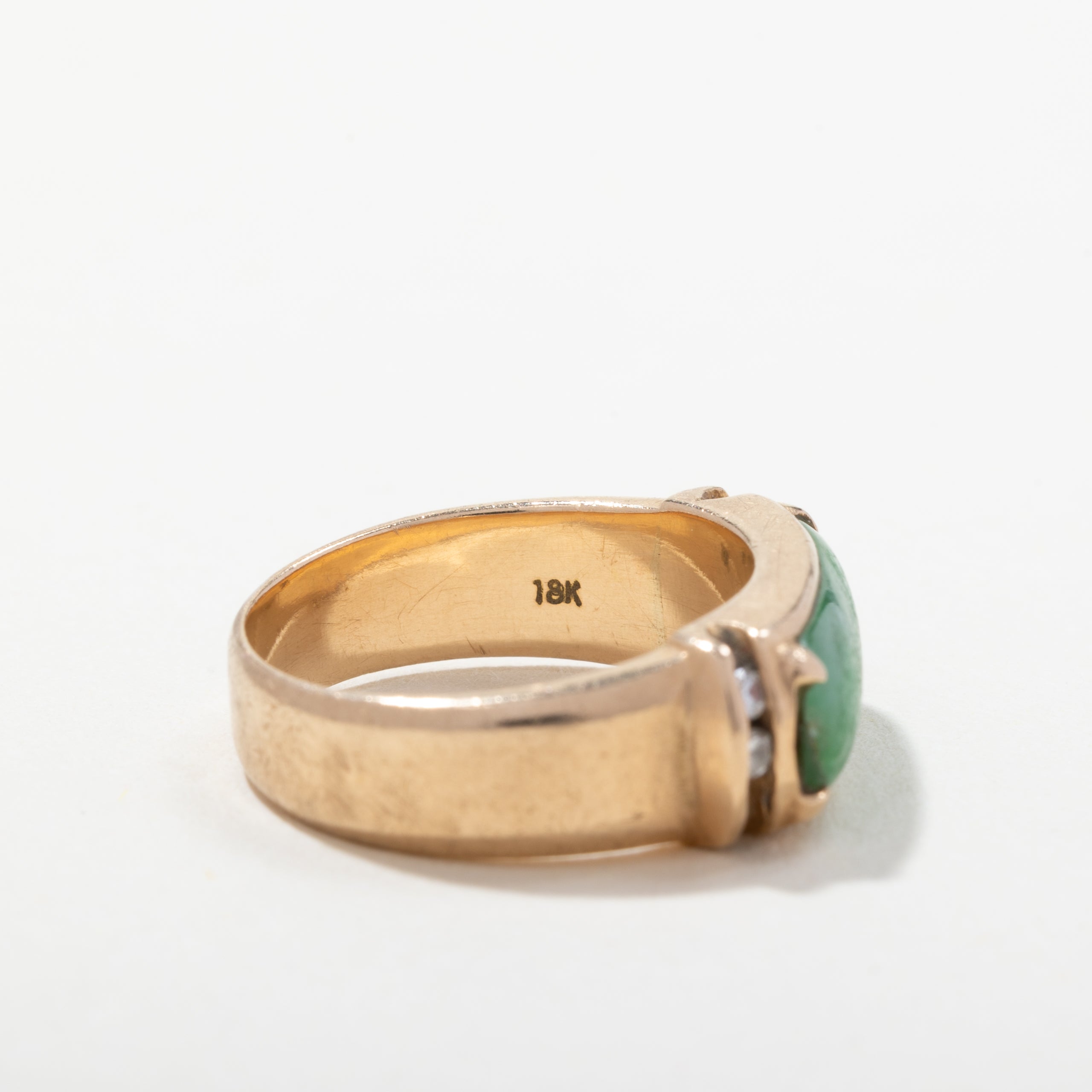 18k Yellow Gold Jade & Diamond Ring | 0.09ctw | SZ 5